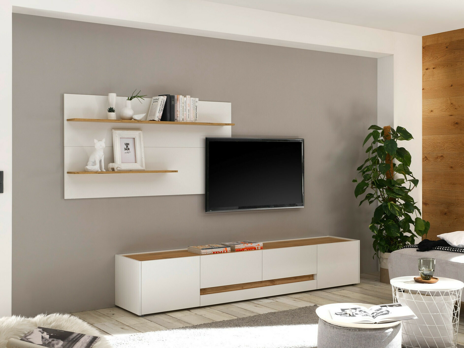 Conjunto de salón Elbsori 124 (Blanco + Roble wotan)