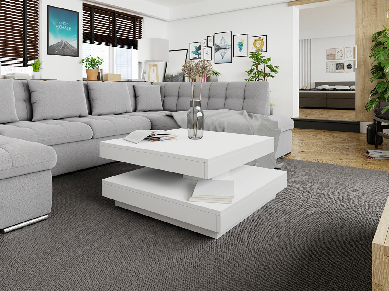 Mesa de centro convertible Comfivo Pisces (Blanco)