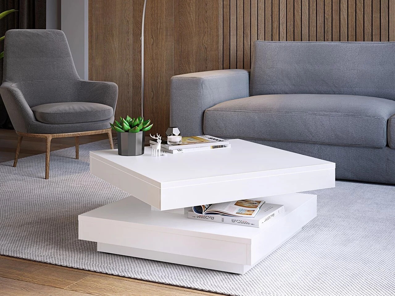 Mesa de centro convertible Comfivo Pisces (Blanco)