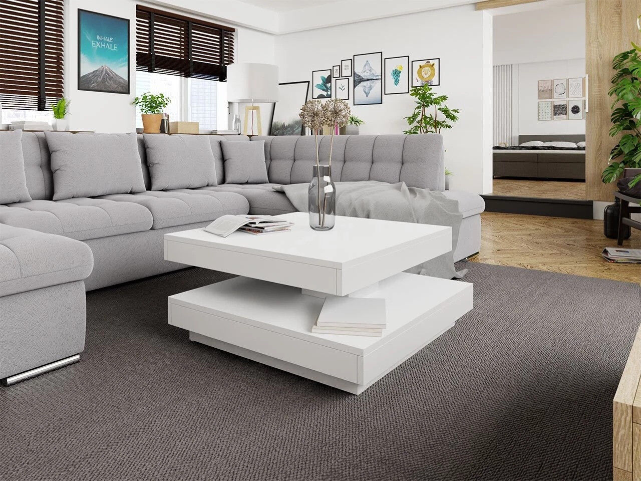 Mesa de centro convertible Comfivo Pisces (Blanco)