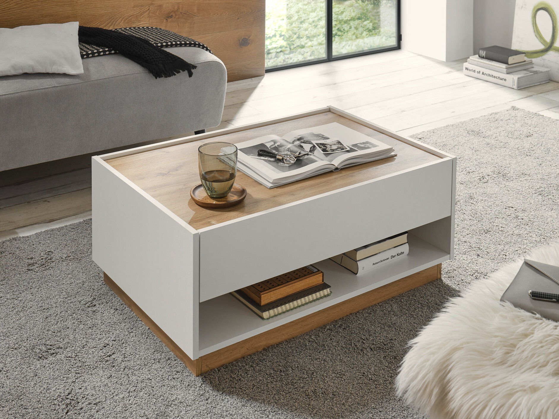 Mesa de centro Elbsori 123 (Blanco + Roble wotan)