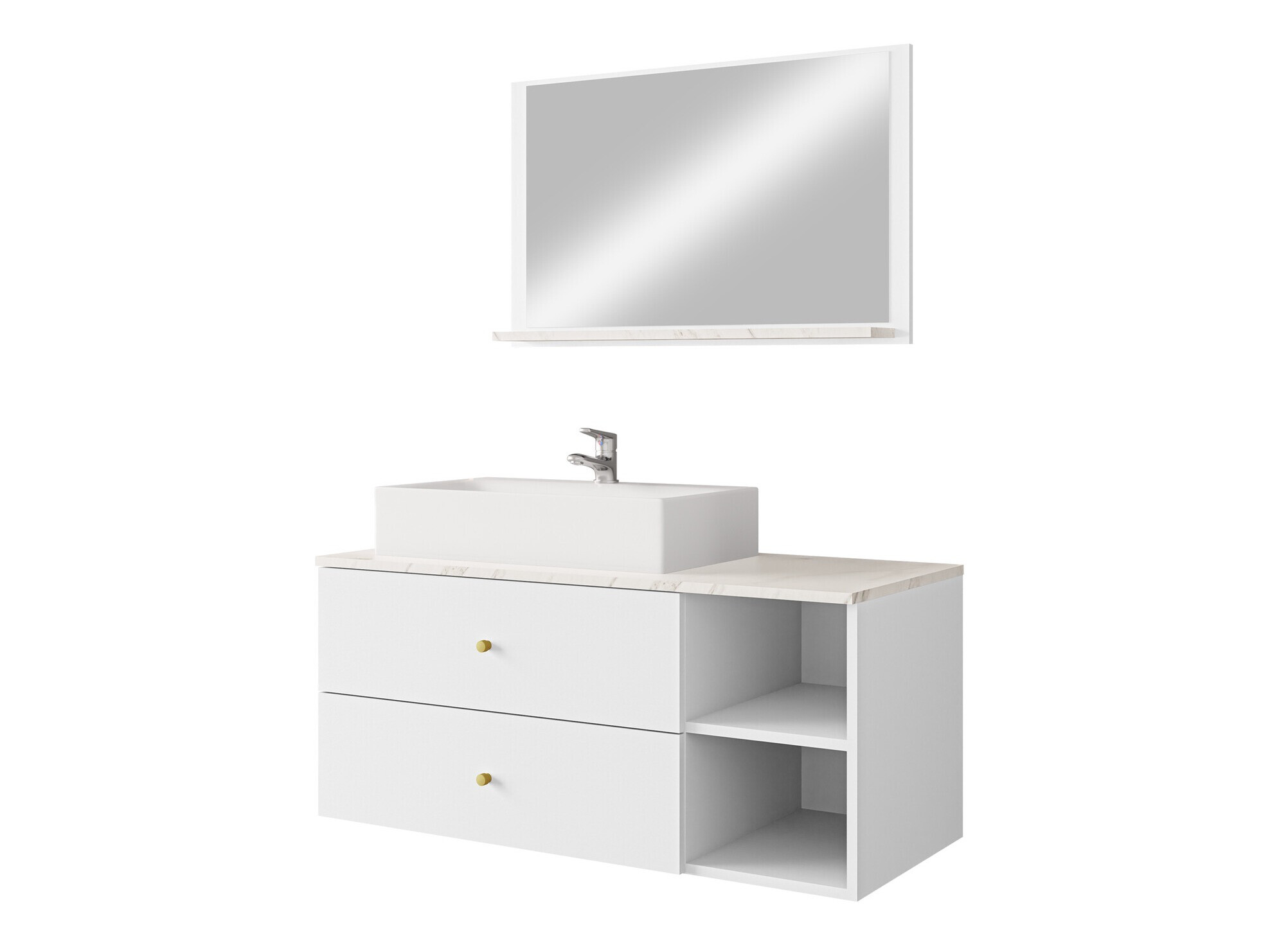 Conjunto de mueble de baño Ophruvi 100 (Blanco + Mármol blanco)