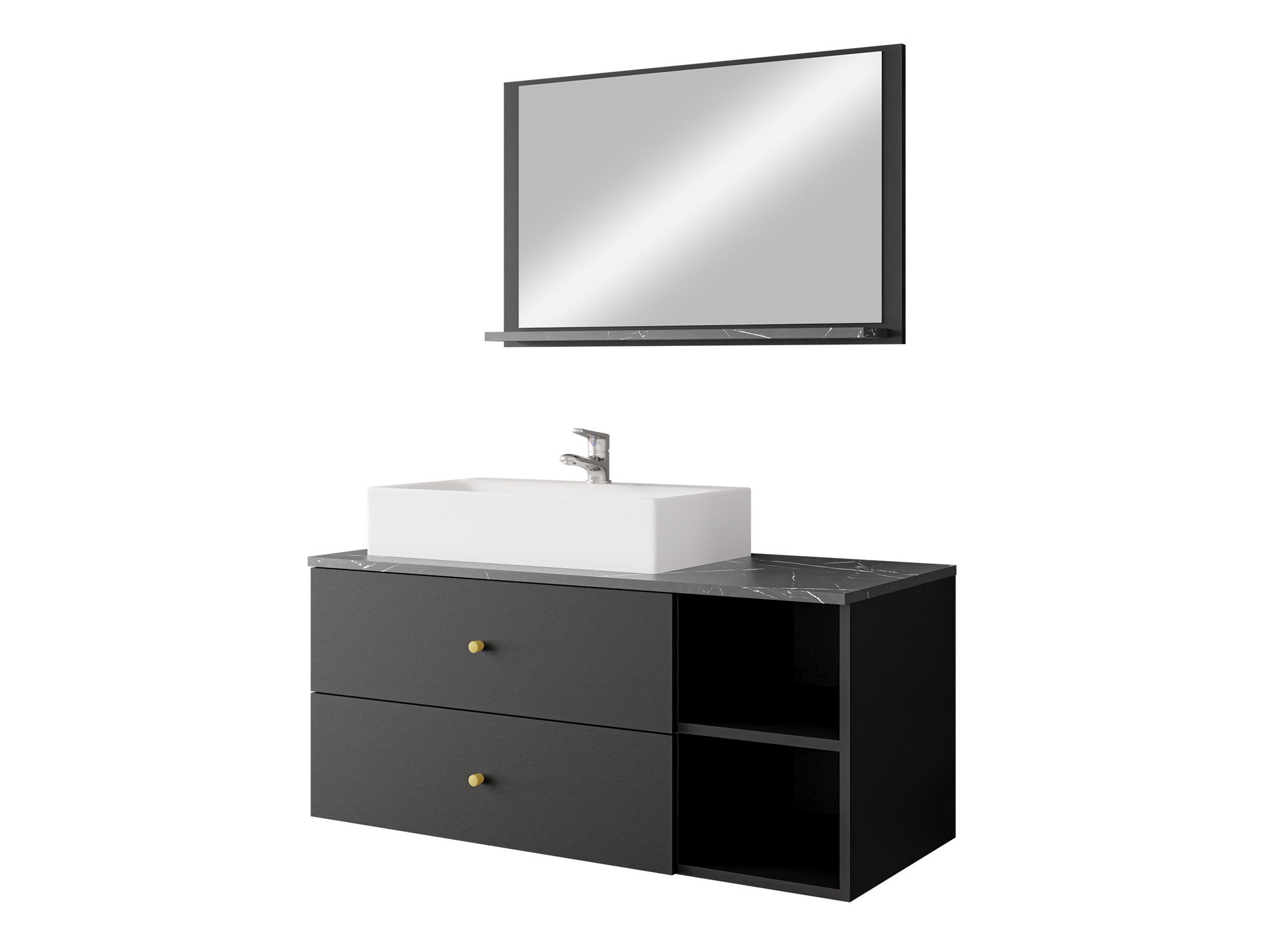 Conjunto de mueble de baño Ophruvi 100 (Negro + Mármol negro)