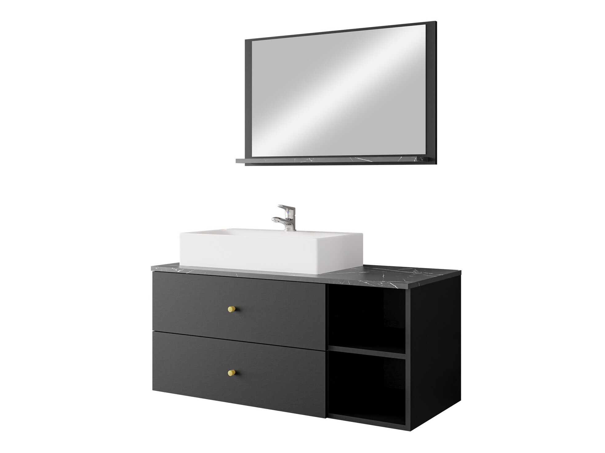Conjunto de mueble de baño Ophruvi 100 (Negro + Mármol negro)