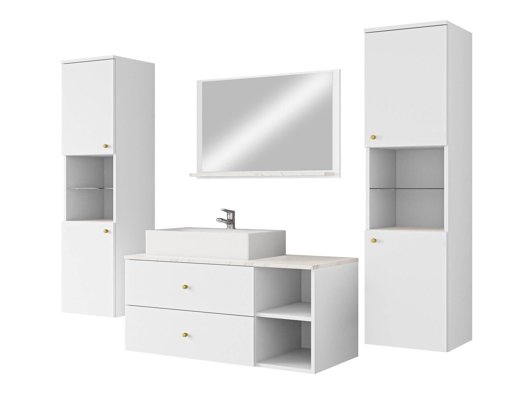 Conjunto de mueble de baño Ophruvi 102 (Blanco + Mármol blanco)