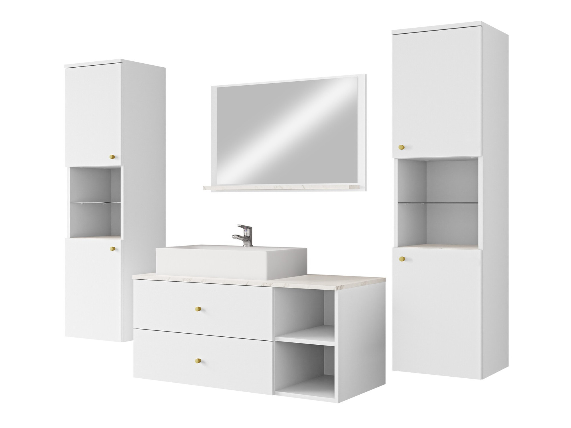Conjunto de mueble de baño Ophruvi 102 (Blanco + Mármol blanco)