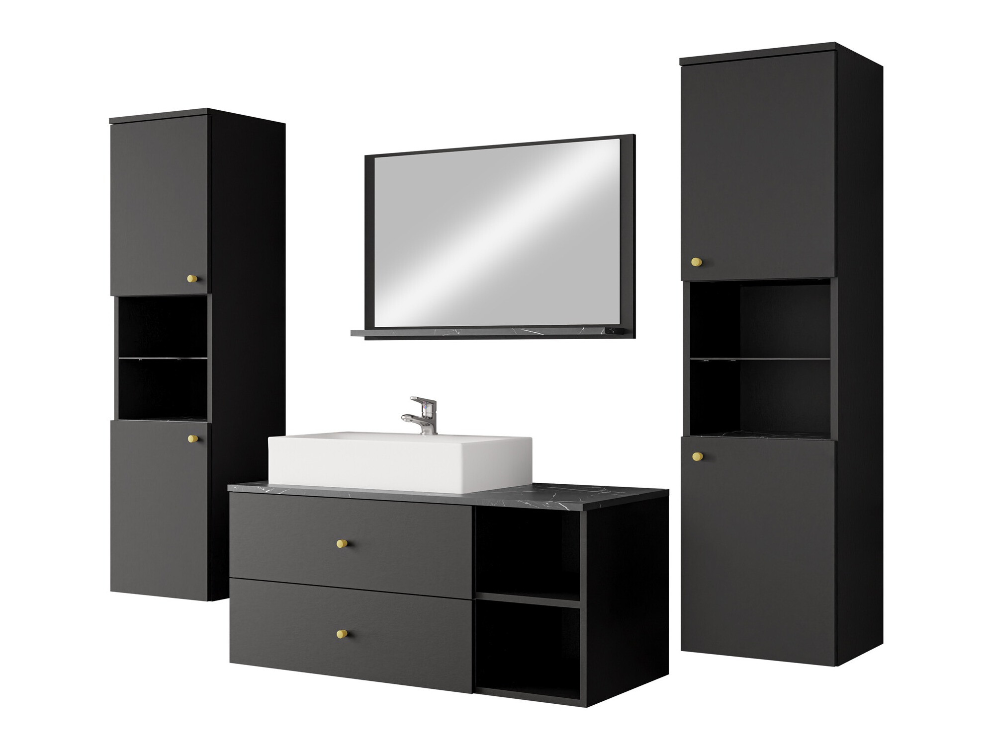 Conjunto de mueble de baño Ophruvi 102 (Negro + Mármol negro)