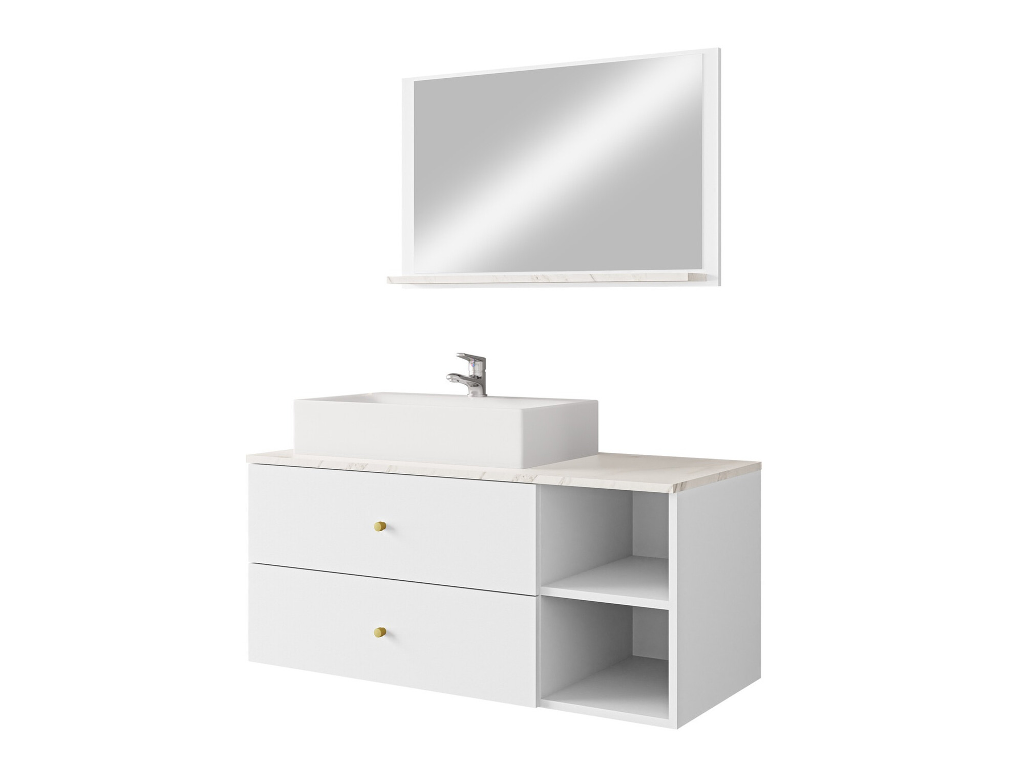 Conjunto de mueble de baño Salus I (Blanco + Mármol blanco)
