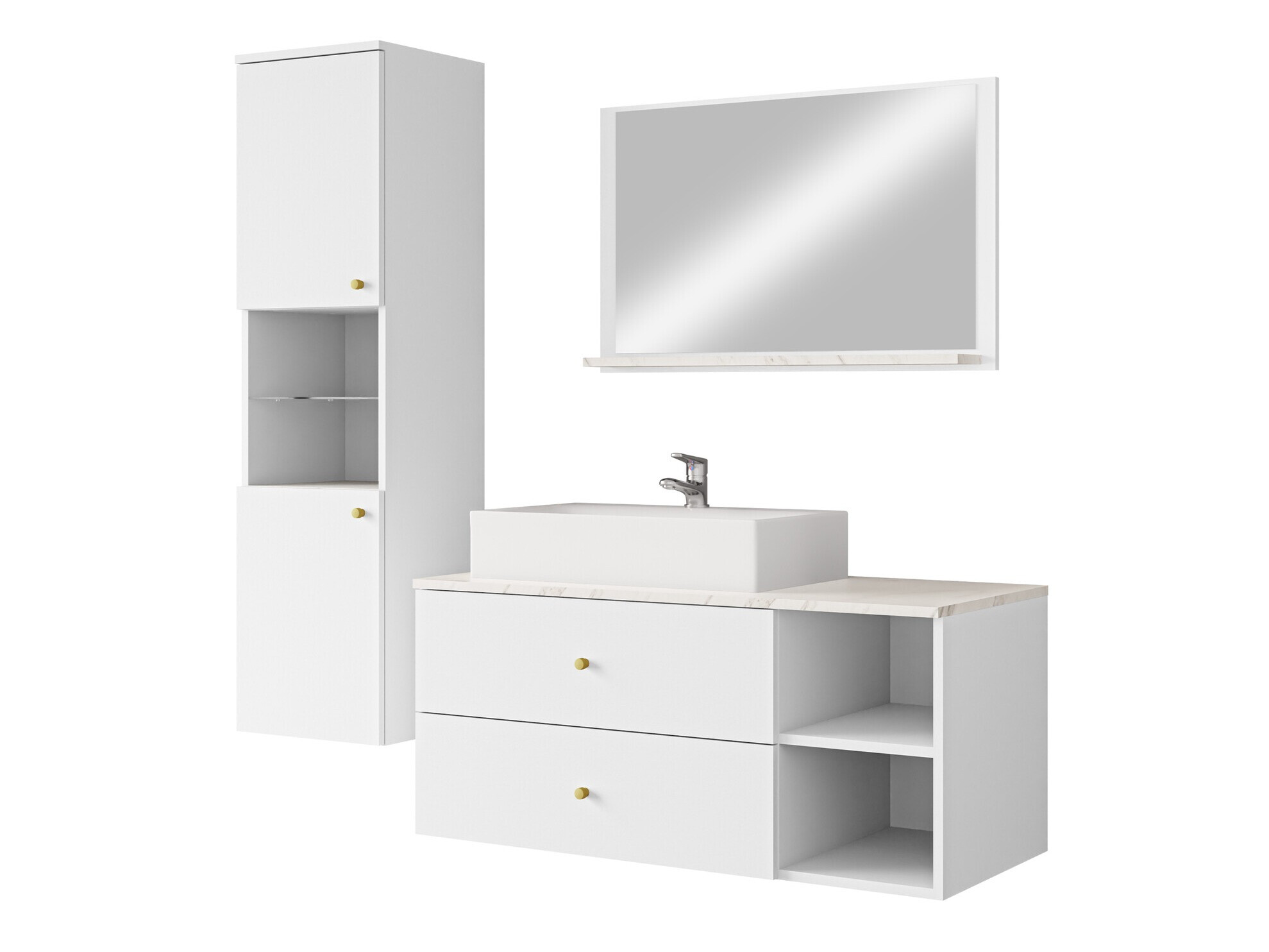 Conjunto de mueble de baño Salus II (Blanco + Mármol blanco)