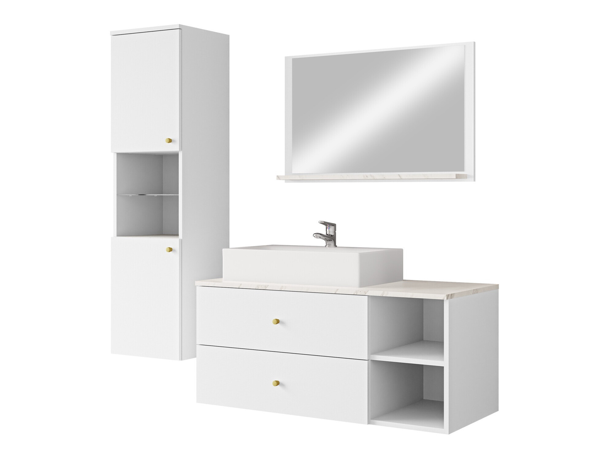 Conjunto de mueble de baño Salus II (Blanco + Mármol blanco)