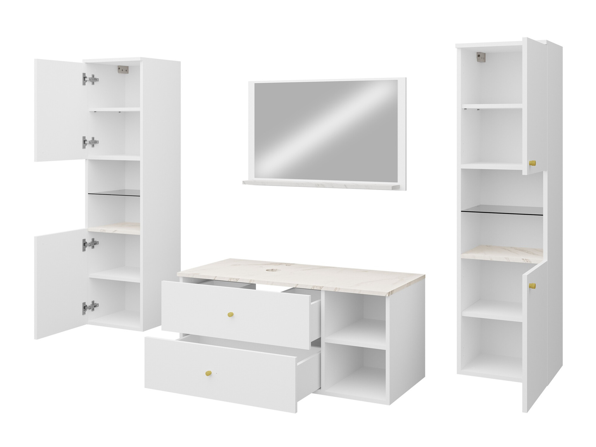 Conjunto de mueble de baño Salus III (Negro + Mármol negro)