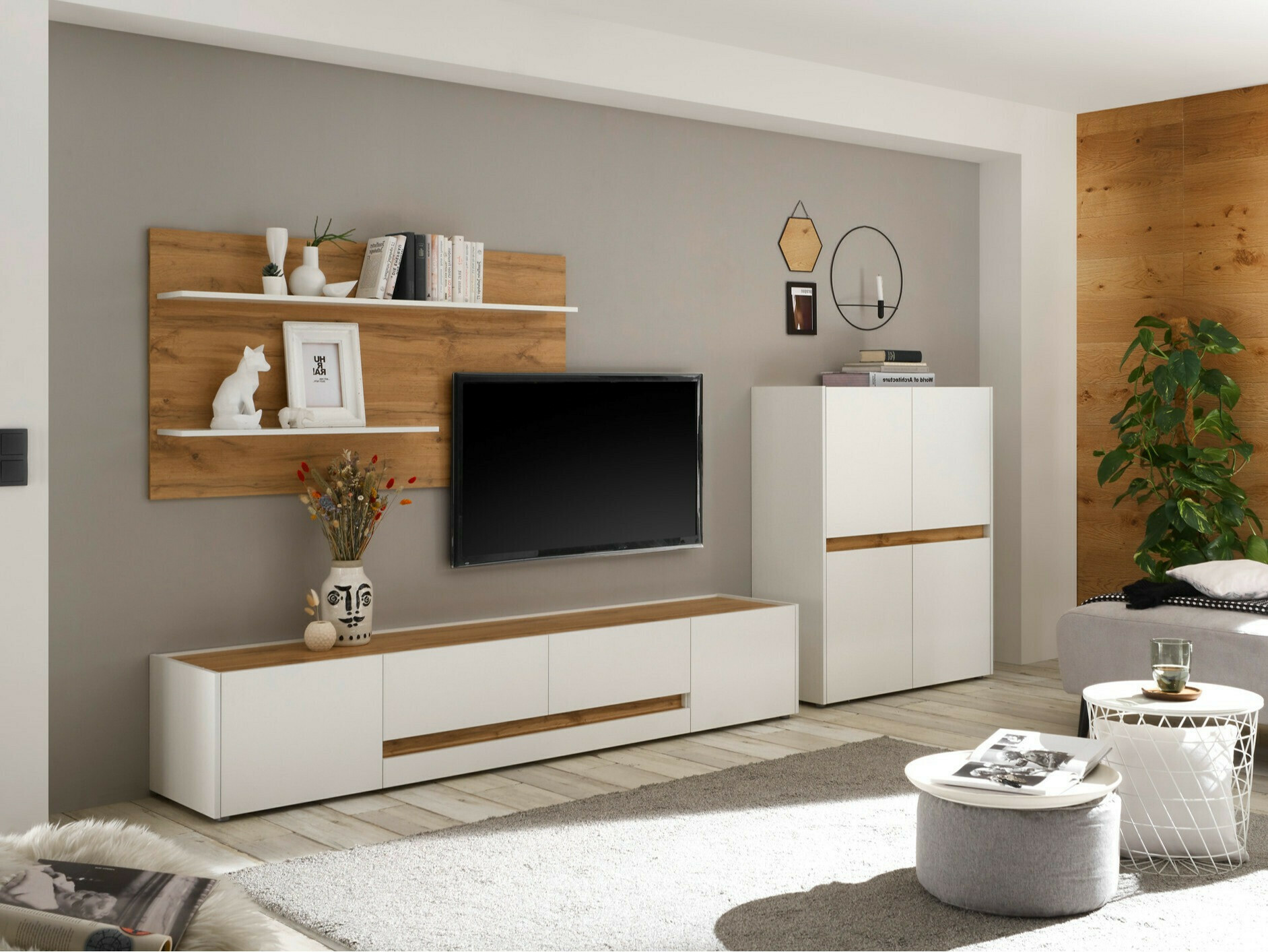 Conjunto de salón Elbsori 127 (Blanco + Roble wotan)