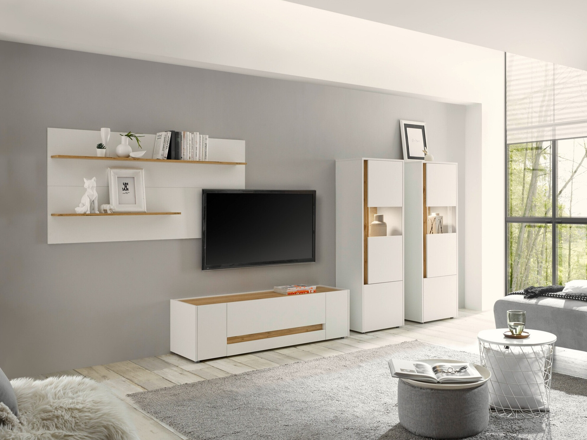 Conjunto de salón Elbsori 128 (Blanco + Roble wotan)