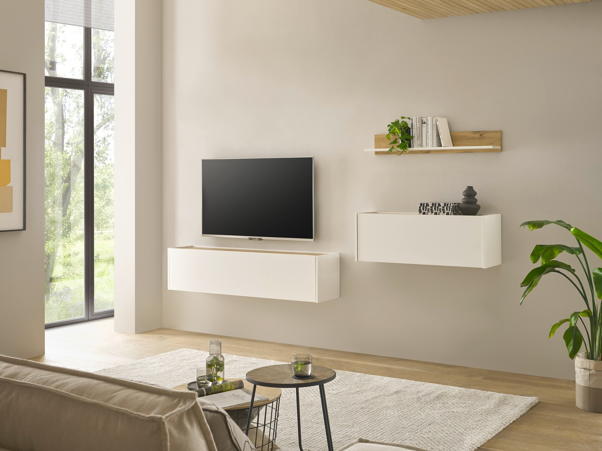 Estantería de pared Elbsori 126 (Roble wotan + Blanco)