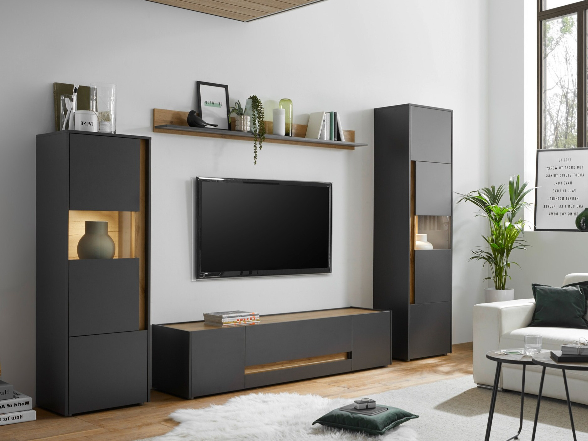 Conjunto de salón Elbsori 130 (Antracita + Roble wotan)