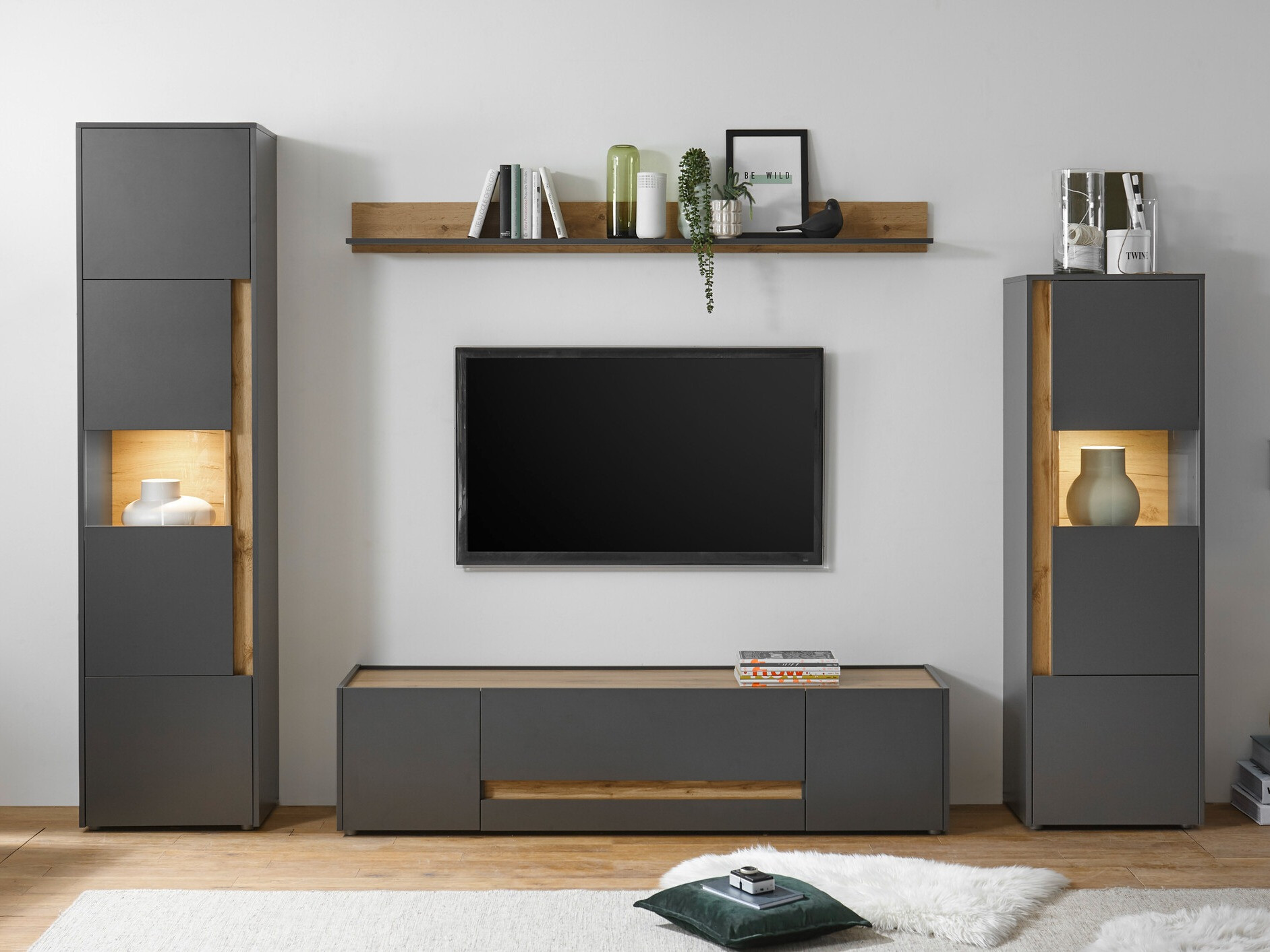 Conjunto de salón Elbsori 130 (Antracita + Roble wotan)