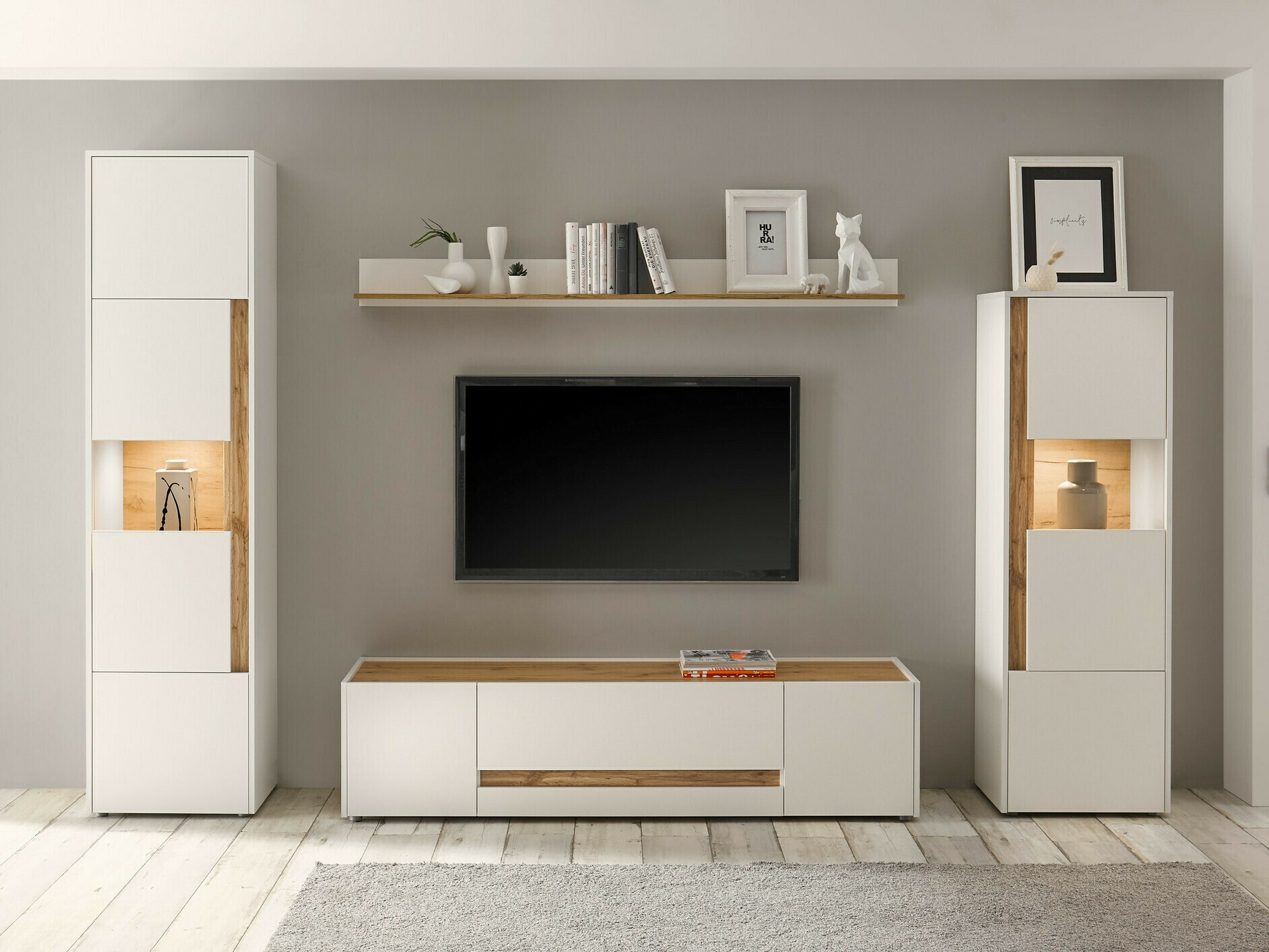 Conjunto de salón Elbsori 130 (Blanco + Roble wotan)