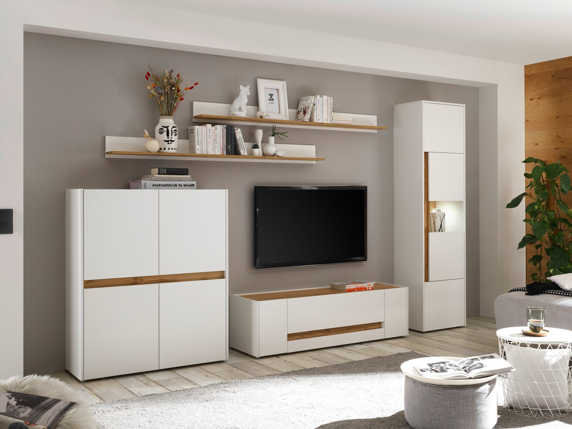 Conjunto de salón Elbsori 131 (Blanco + Roble wotan)