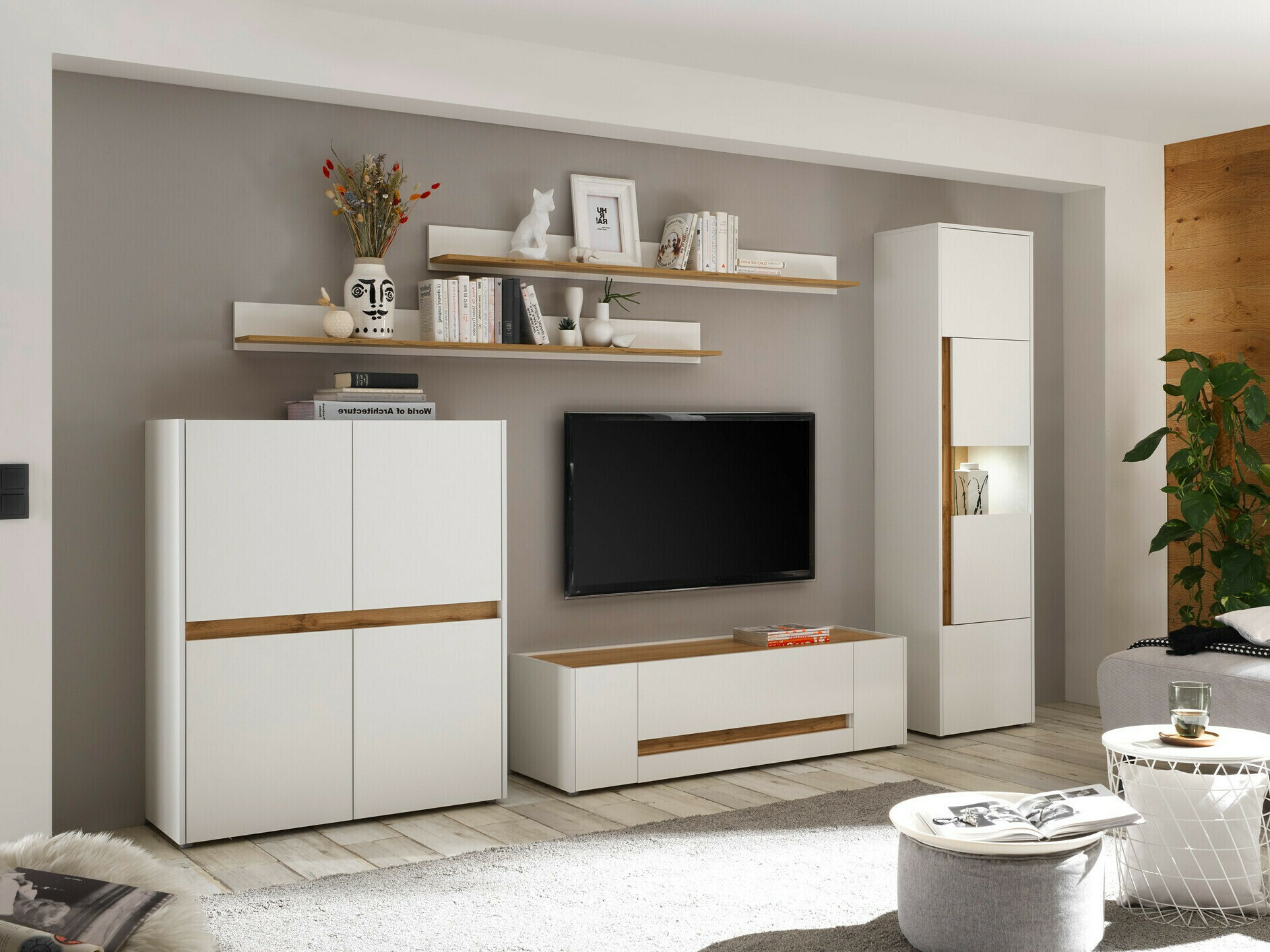 Conjunto de salón Elbsori 131 (Blanco + Roble wotan)