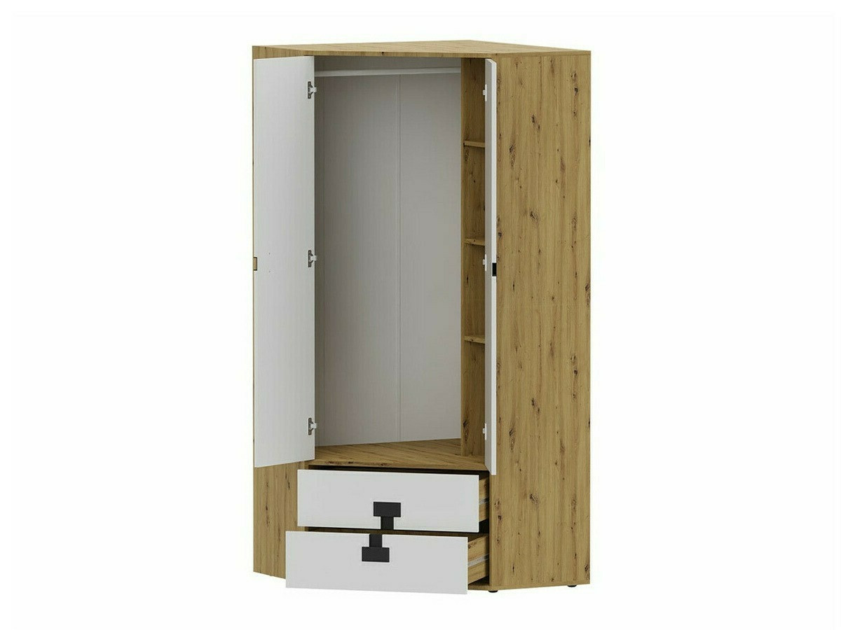 Armario de rincón Florevi 114 (Blanco brillante + Roble Artisan)