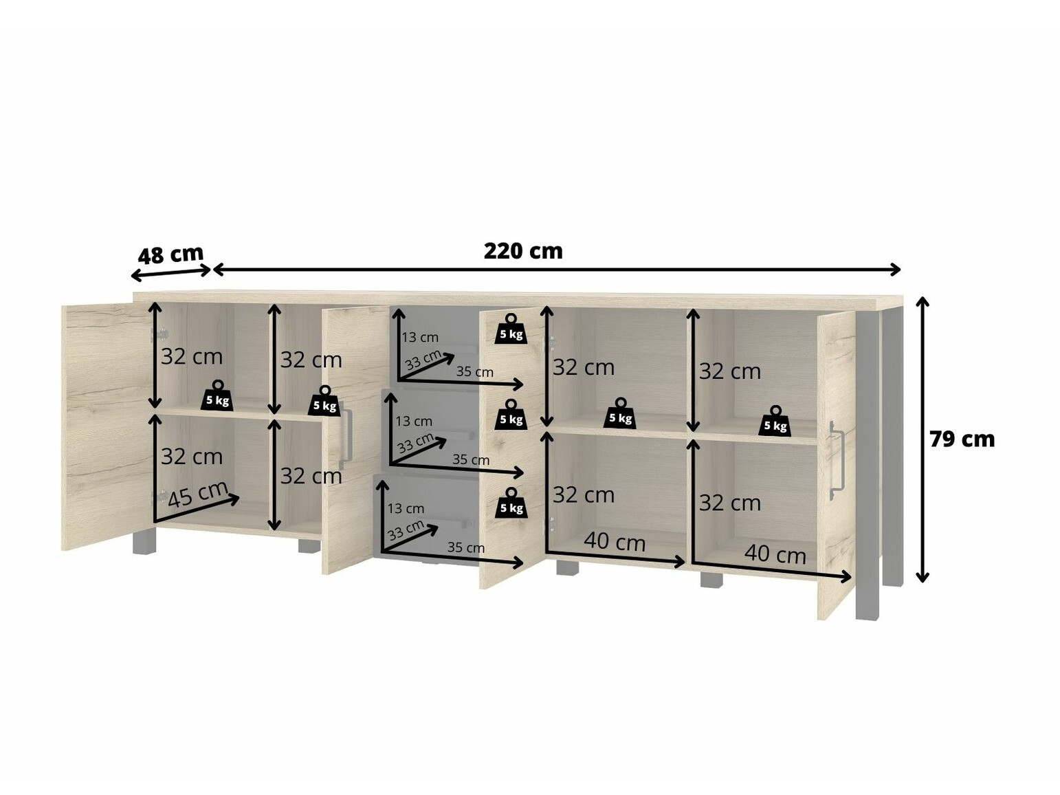 Cómoda Tornua 109 (Abeto oscuro + Negro mate)