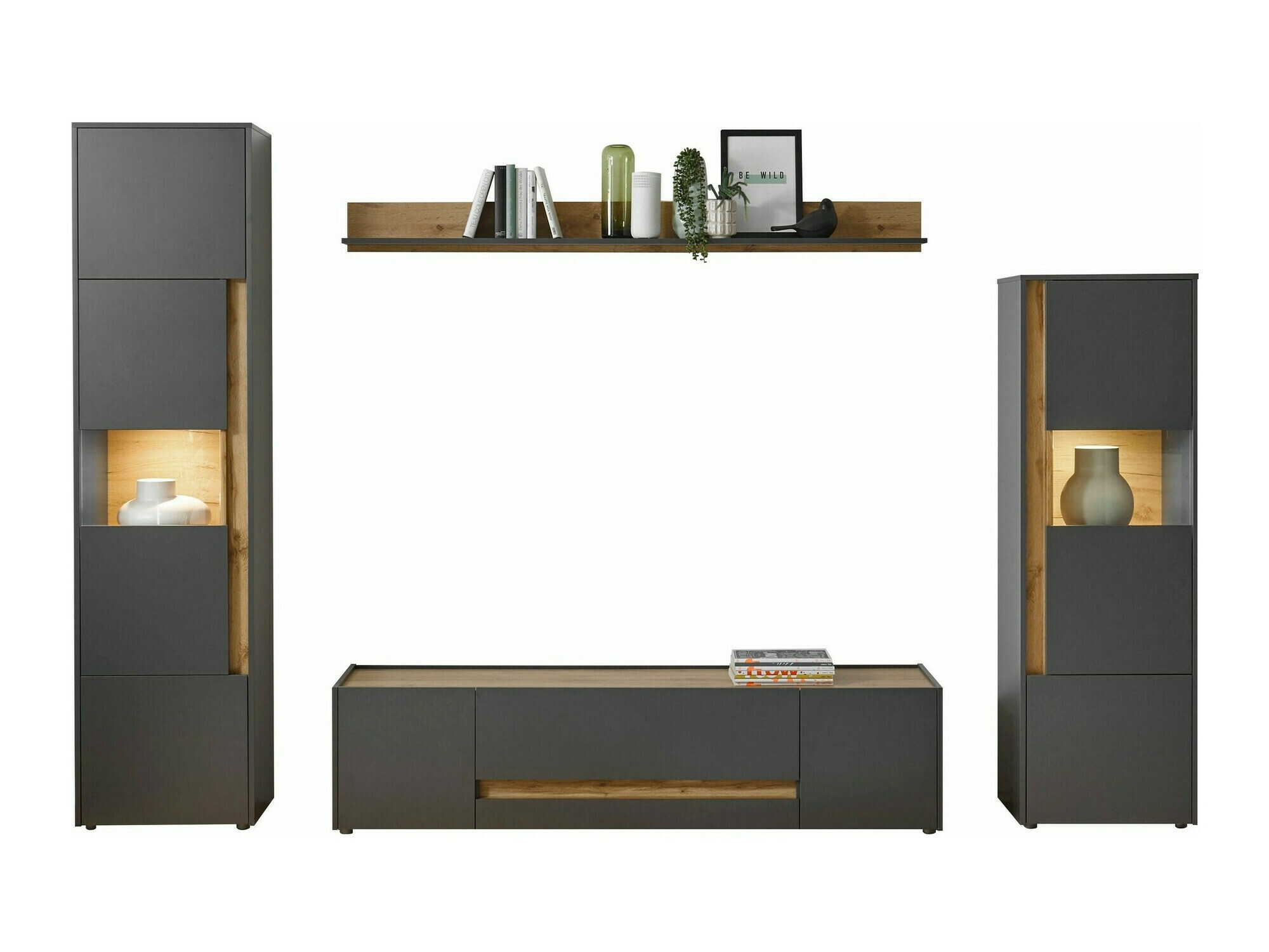 Conjunto de salón Elbsori 130 (Antracita + Roble wotan)