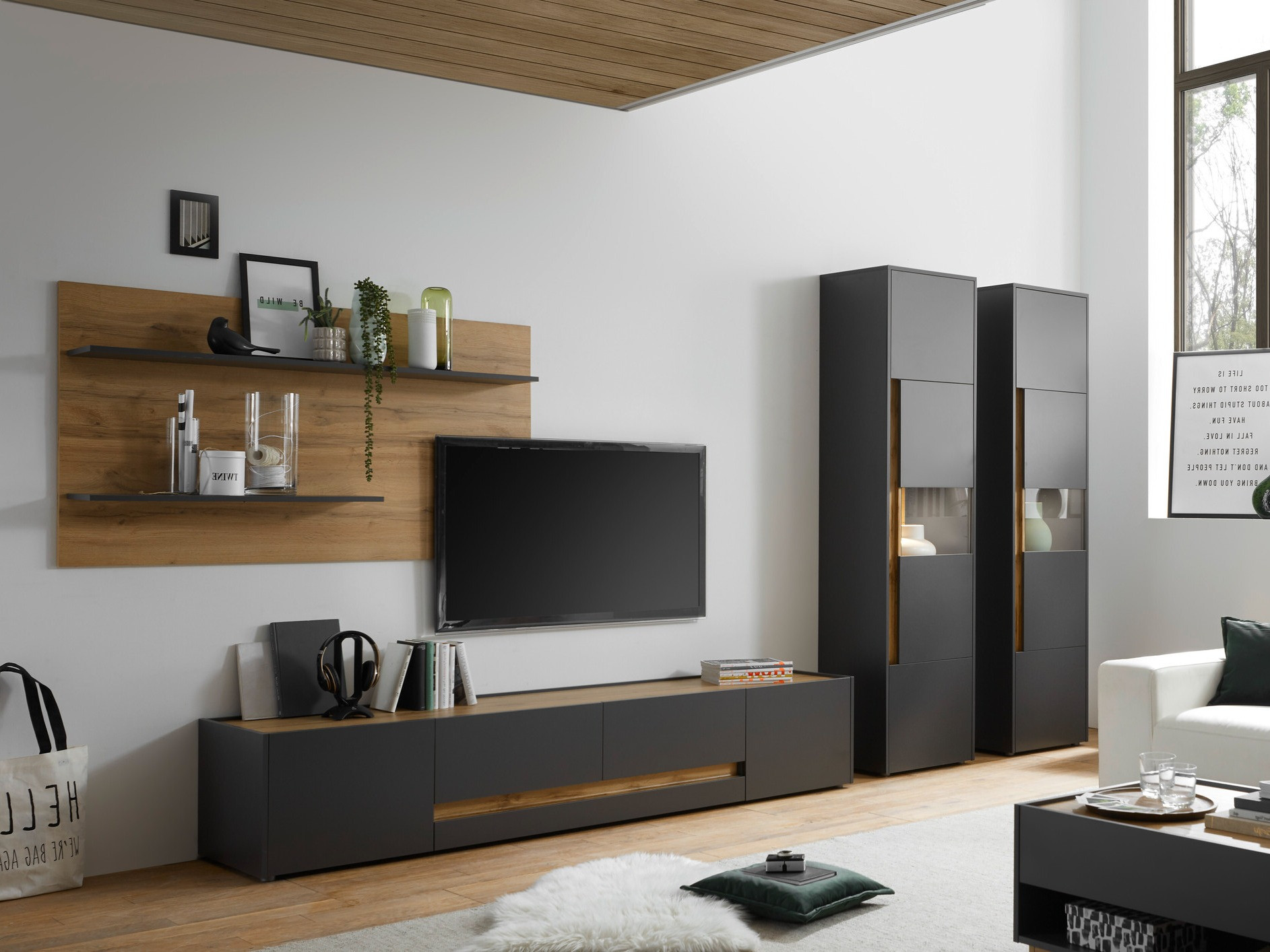 Conjunto de salón Elbsori 132 (Antracita + Roble wotan)