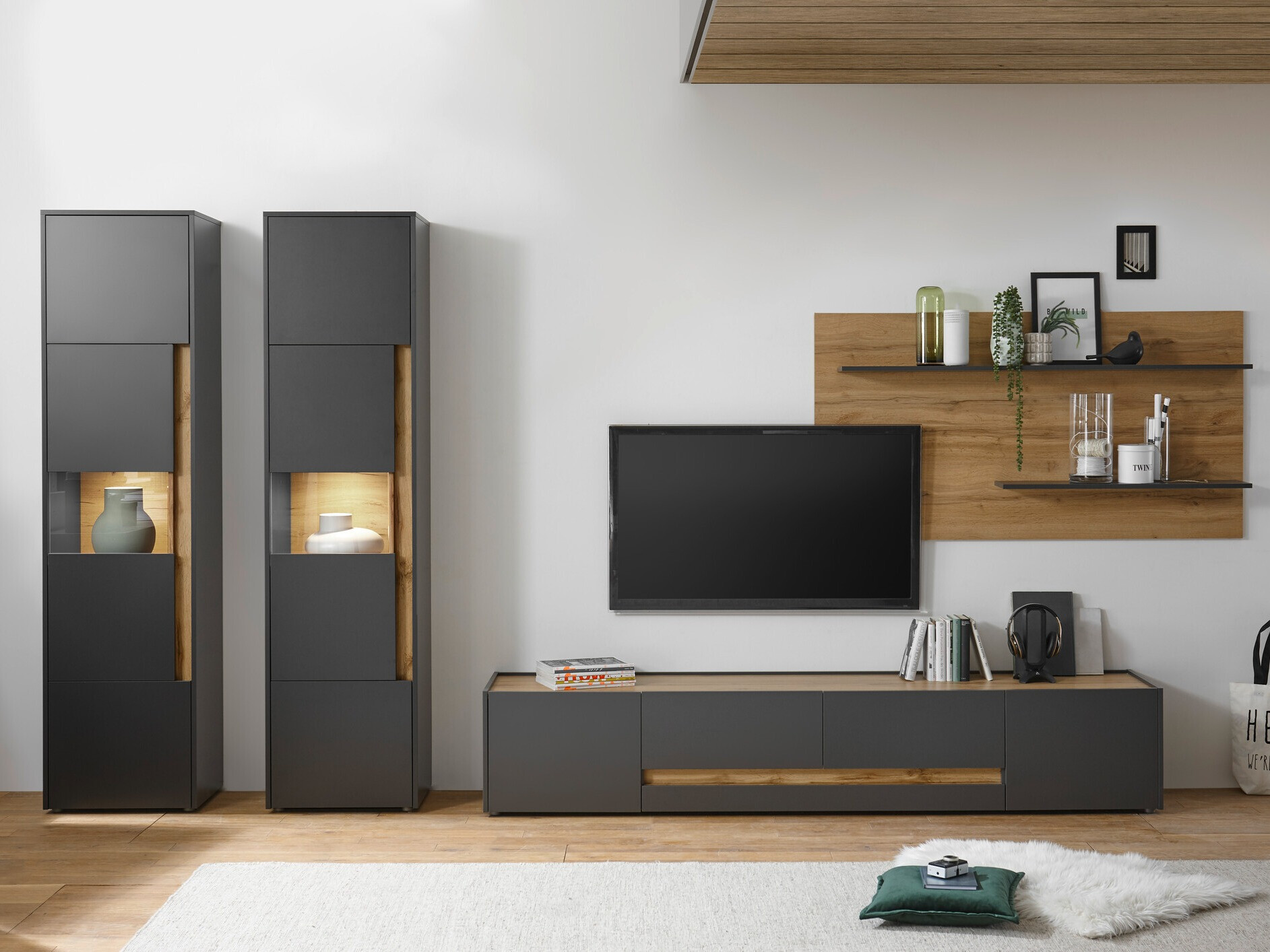 Conjunto de salón Elbsori 132 (Antracita + Roble wotan)