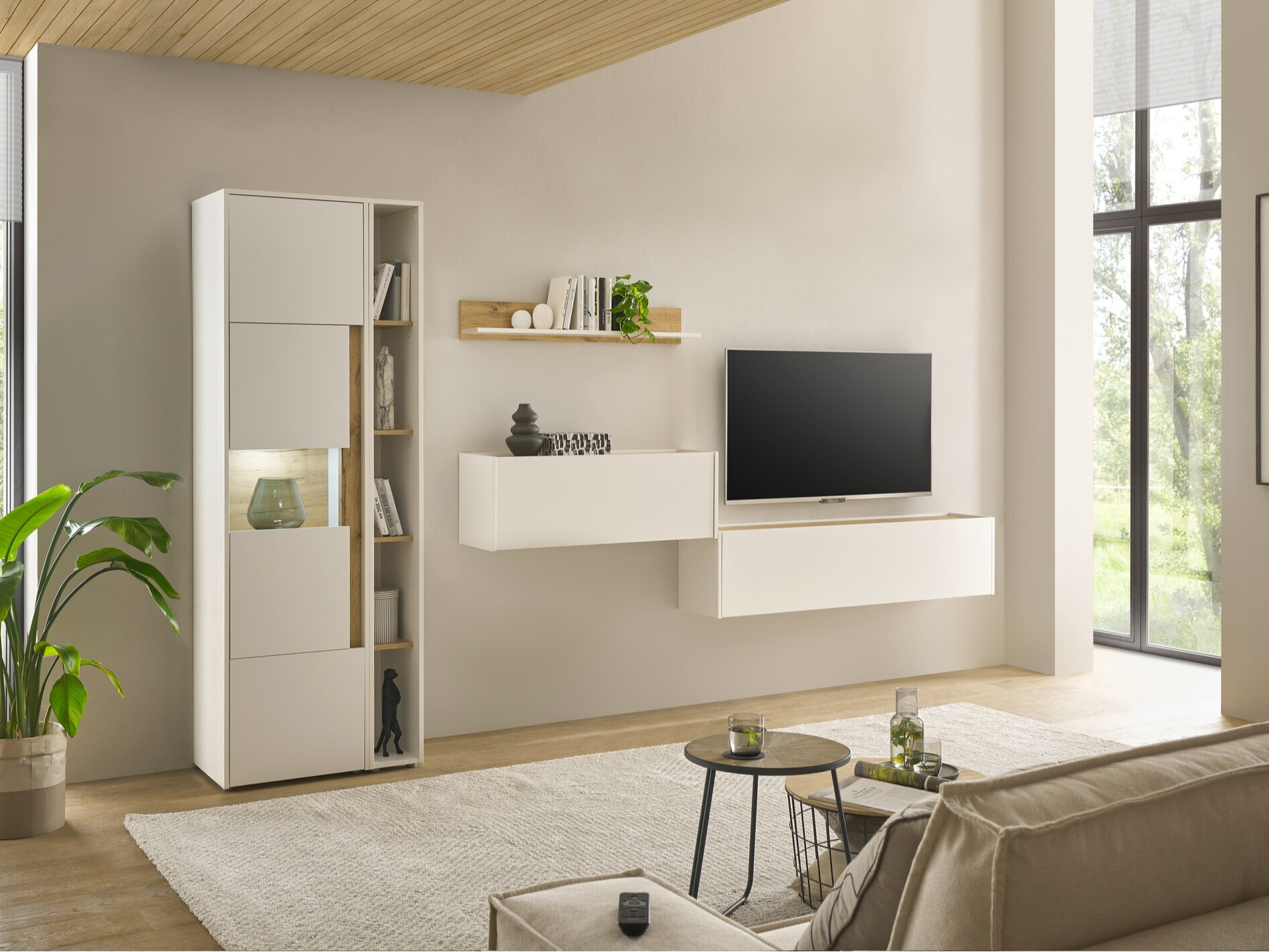 Conjunto de salón Elbsori 133 (Blanco + Roble wotan)