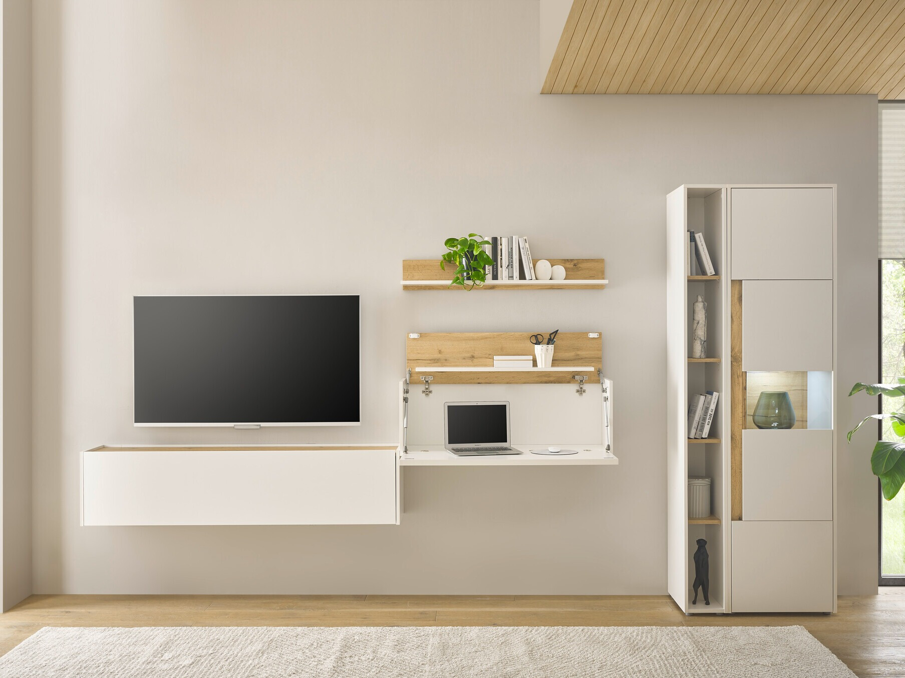 Conjunto de salón Elbsori 133 (Blanco + Roble wotan)