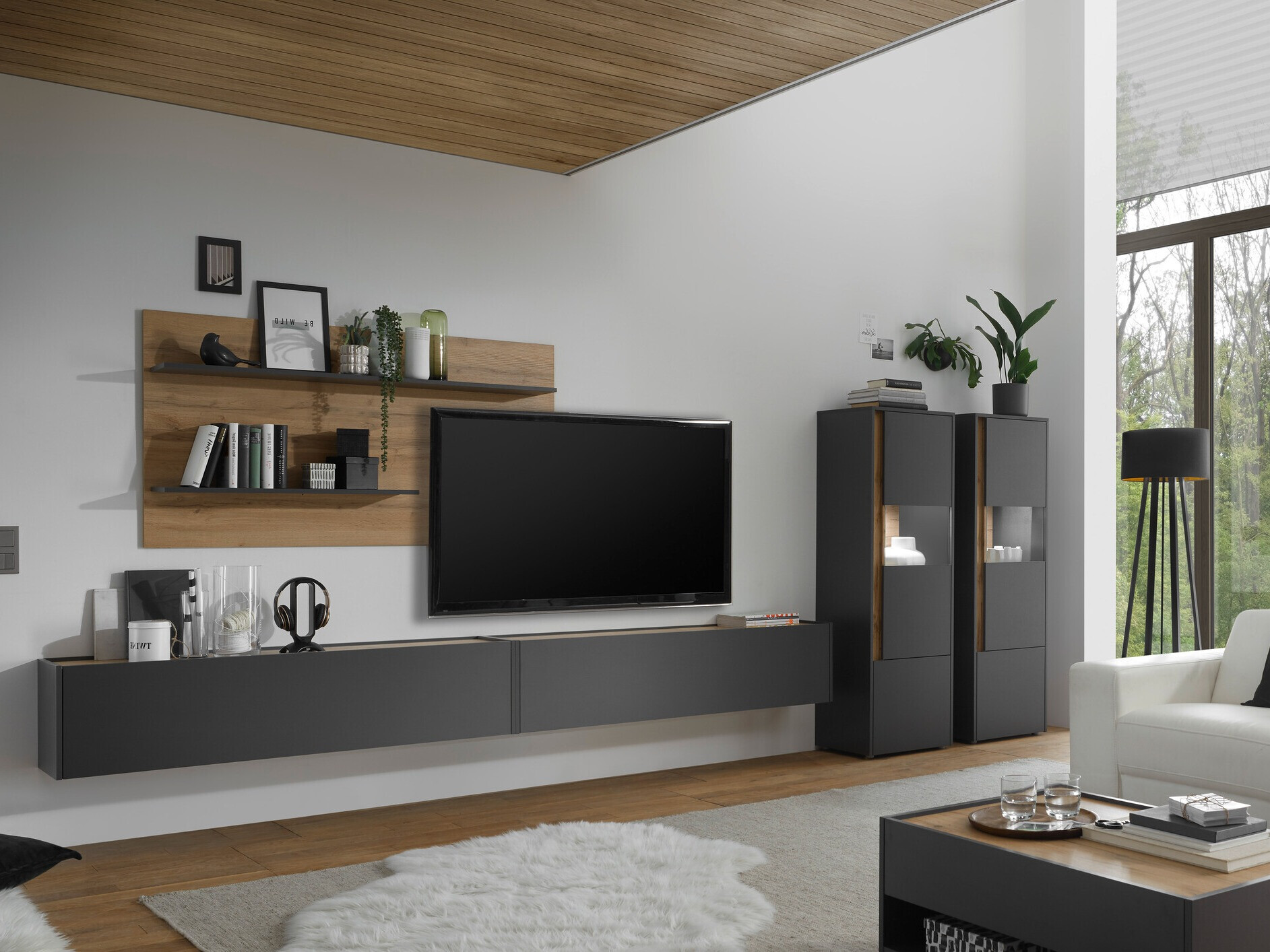 Conjunto de salón Elbsori 135 (Antracita + Roble wotan)