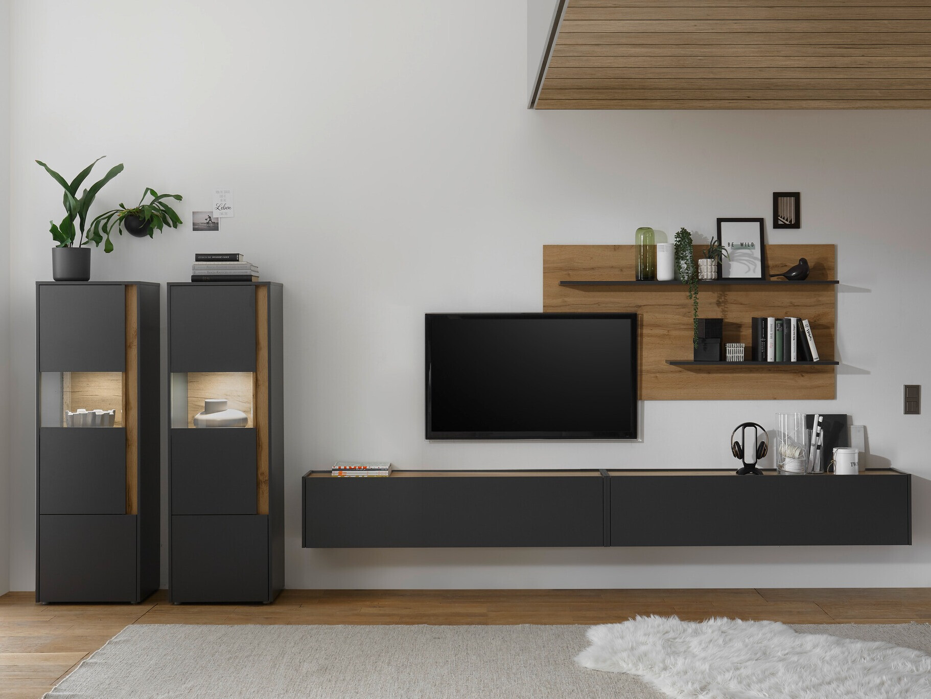 Conjunto de salón Elbsori 135 (Antracita + Roble wotan)