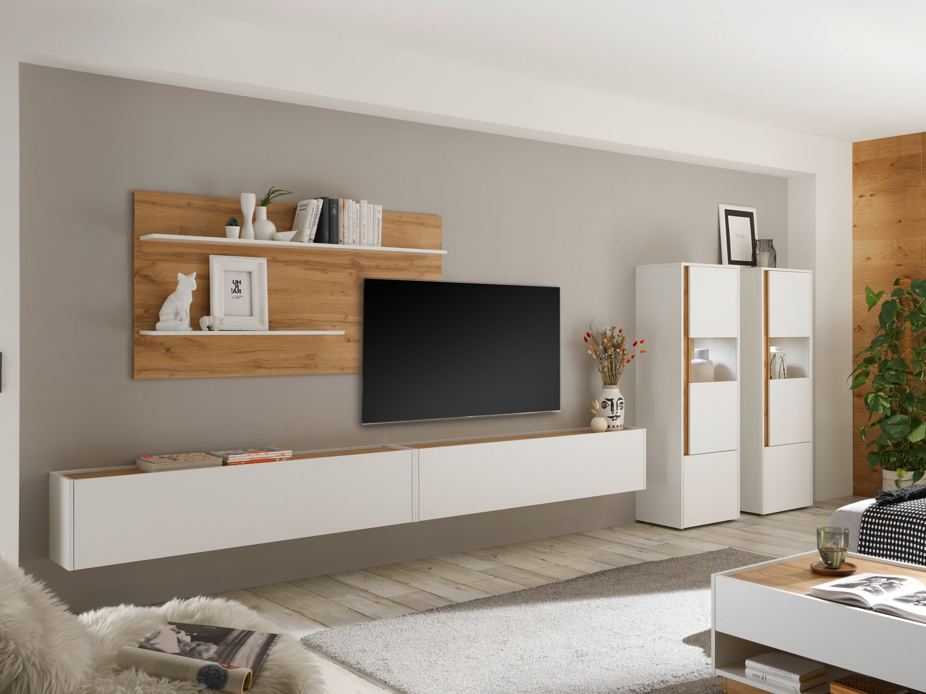 Conjunto de salón Elbsori 135 (Blanco + Roble wotan)