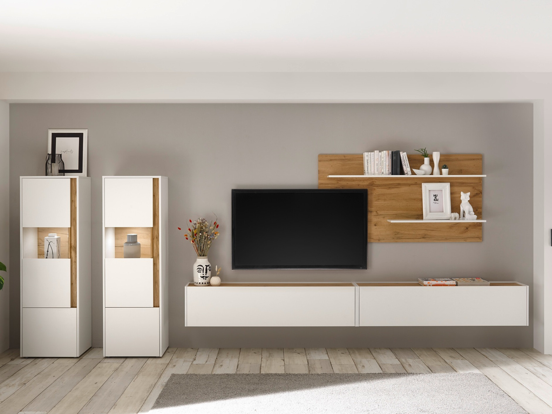 Conjunto de salón Elbsori 135 (Blanco + Roble wotan)