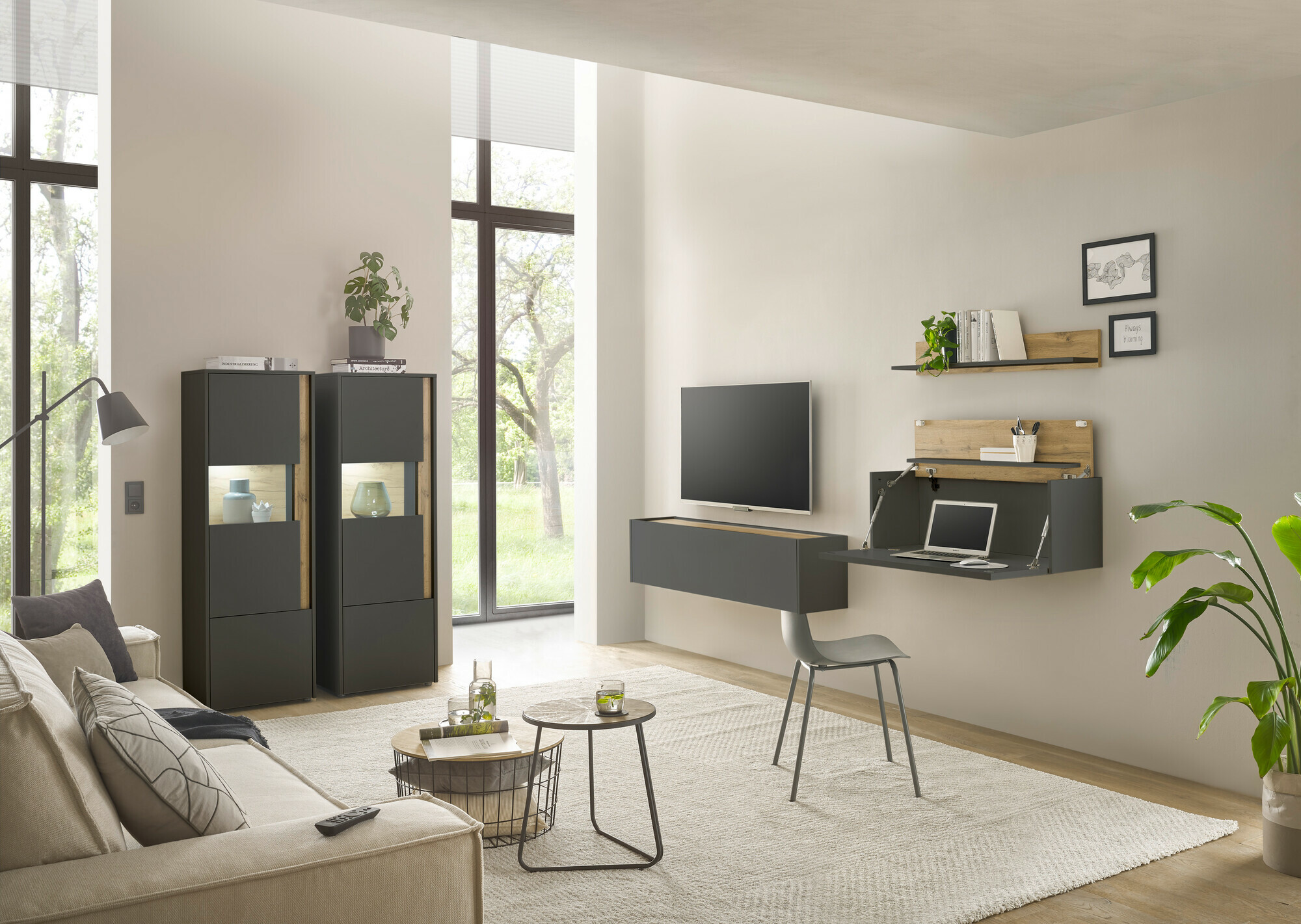 Conjunto de salón Elbsori 136 (Antracita + Roble wotan)