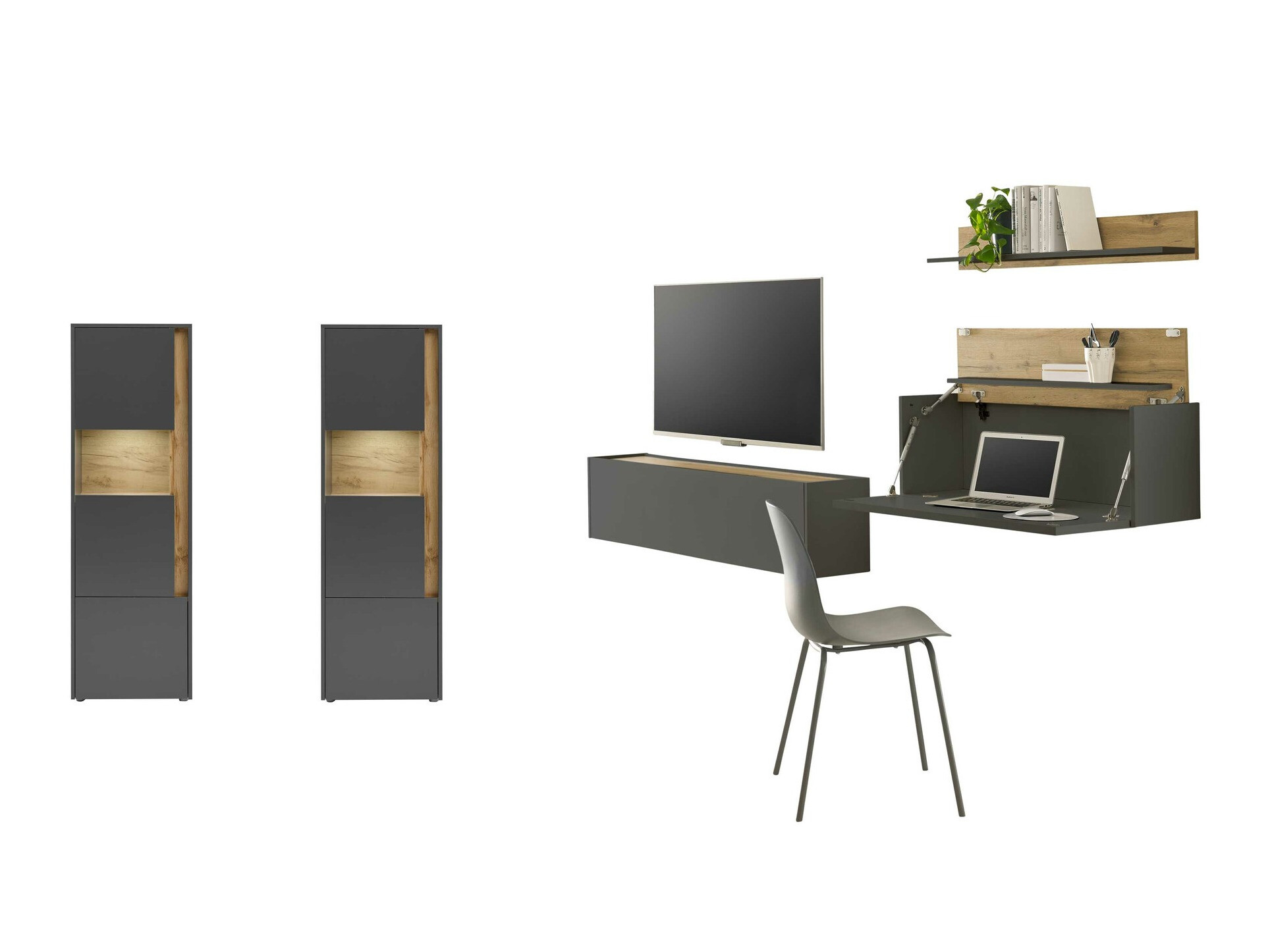 Conjunto de salón Elbsori 136 (Antracita + Roble wotan)