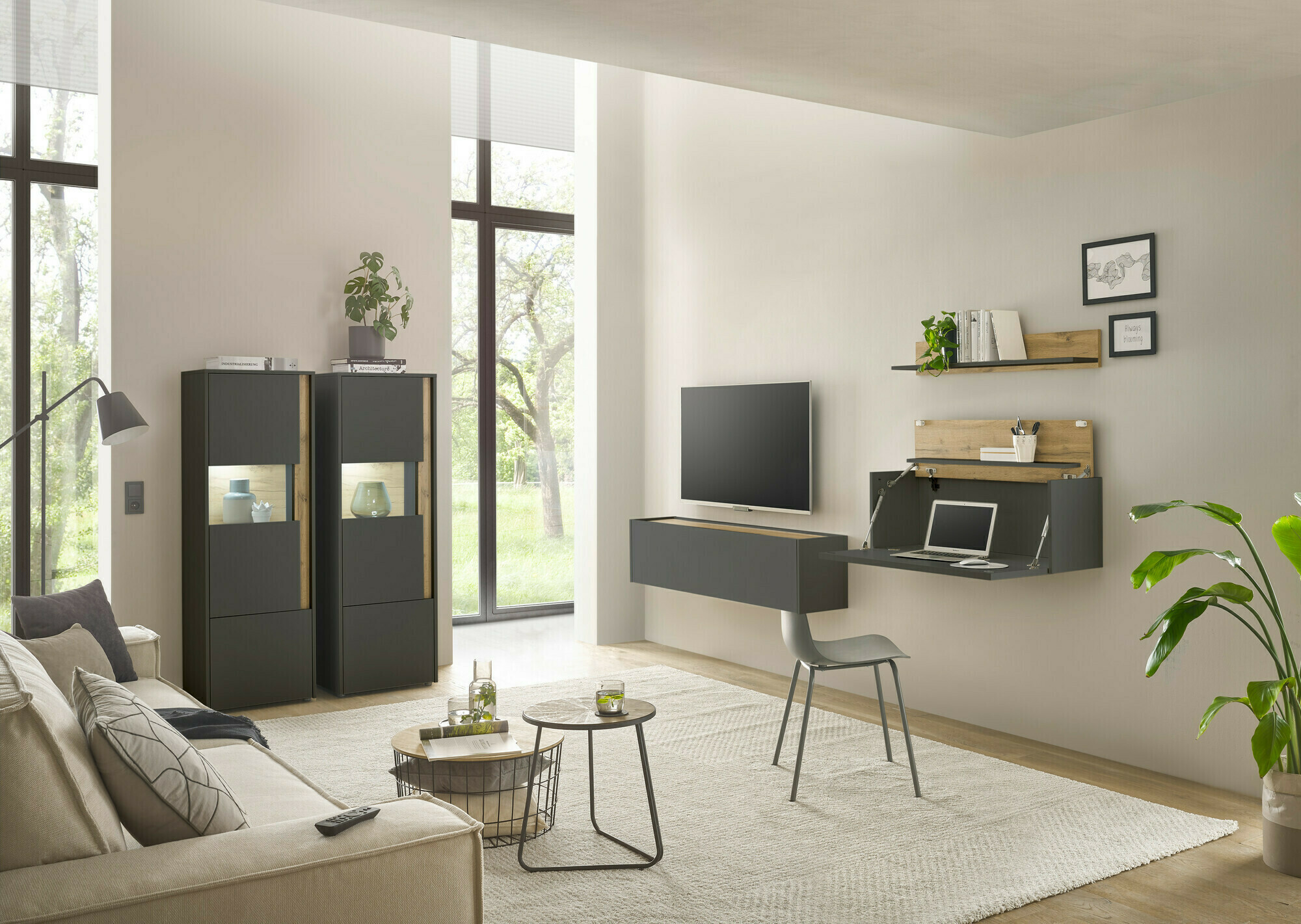 Conjunto de salón Elbsori 136 (Antracita + Roble wotan)