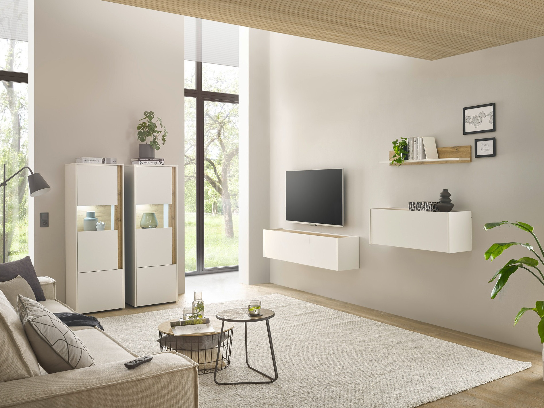 Conjunto de salón Elbsori 136 (Blanco + Roble wotan)