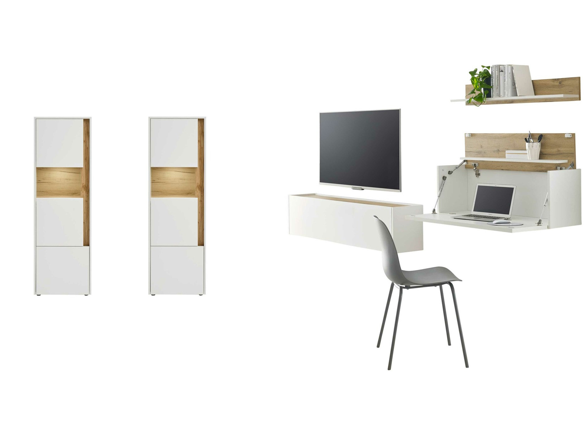 Conjunto de salón Elbsori 136 (Blanco + Roble wotan)