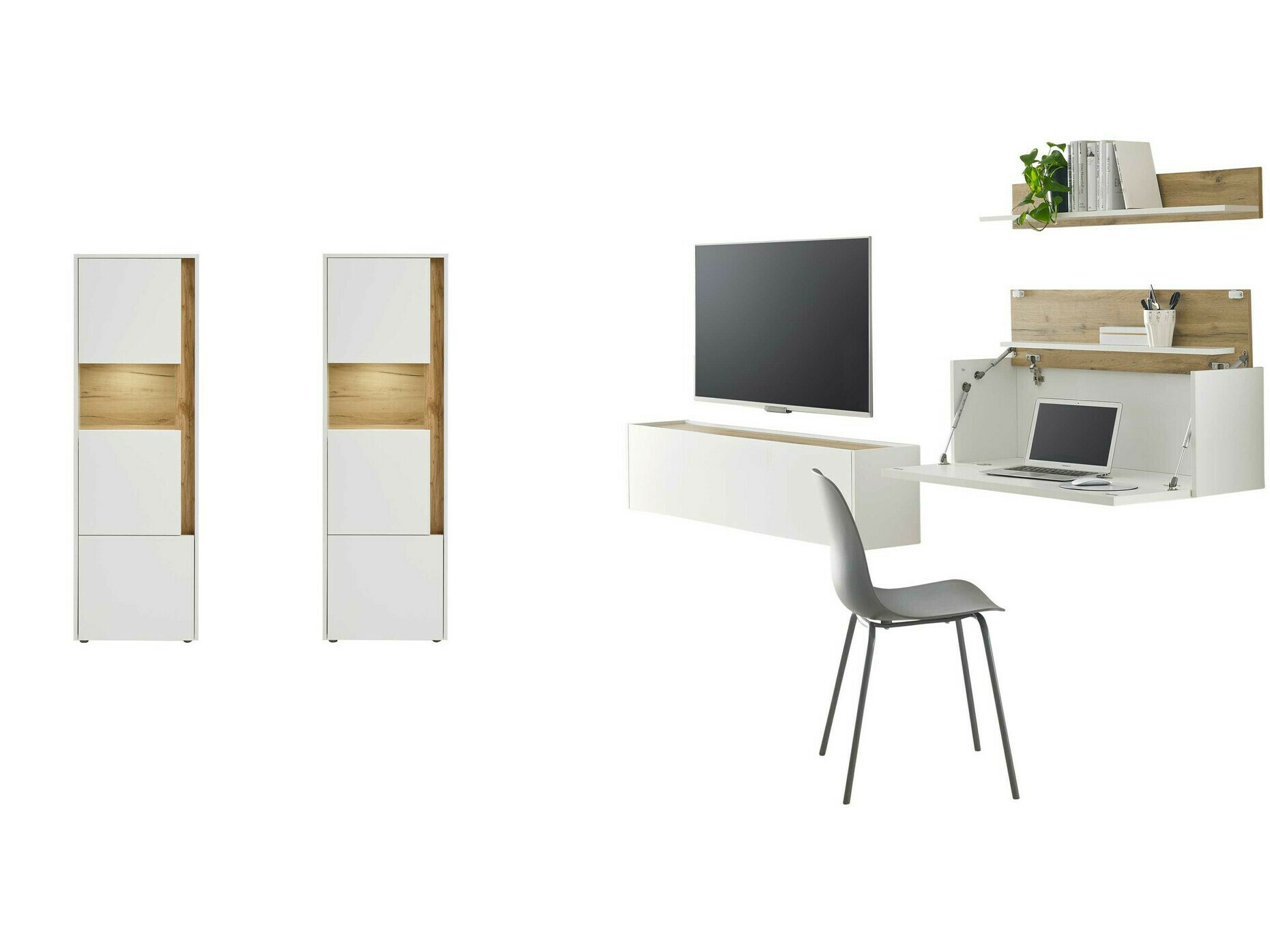 Conjunto de salón Elbsori 136 (Blanco + Roble wotan)