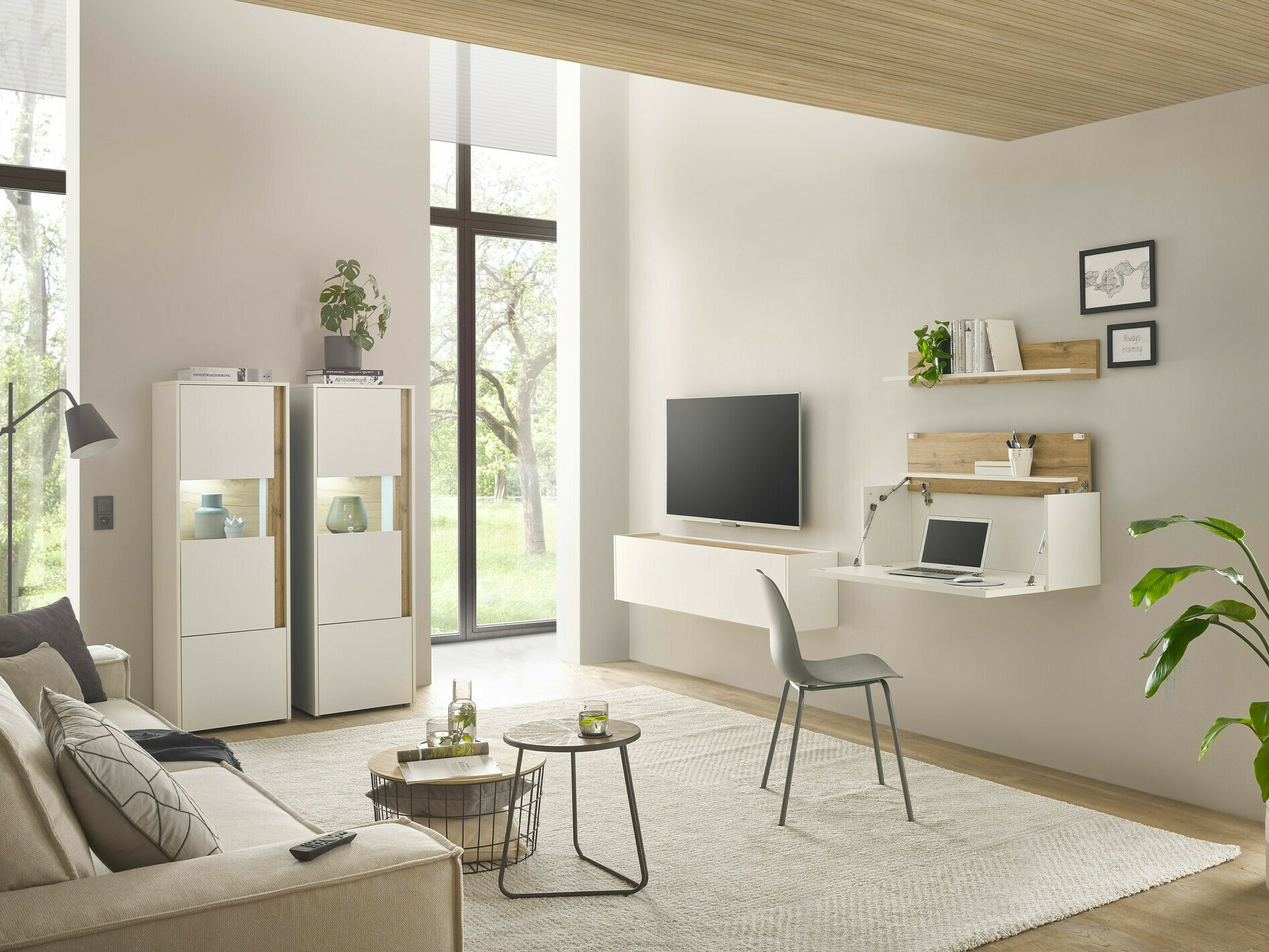 Conjunto de salón Elbsori 136 (Blanco + Roble wotan)