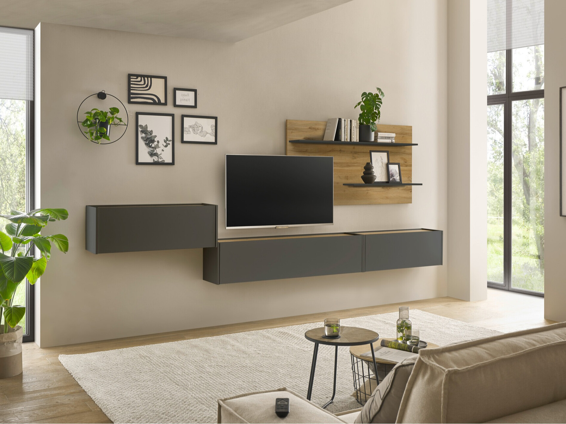 Conjunto de salón Elbsori 137 (Antracita + Roble wotan)