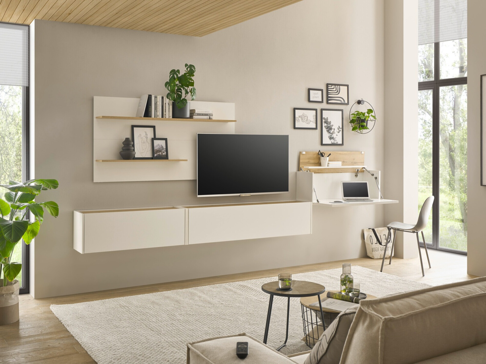 Conjunto de salón Elbsori 137 (Blanco + Roble wotan)