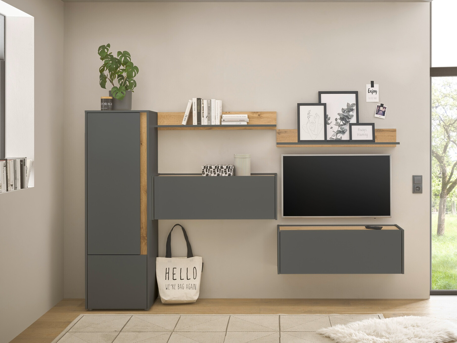 Conjunto de salón Elbsori 138 (Antracita + Roble wotan)