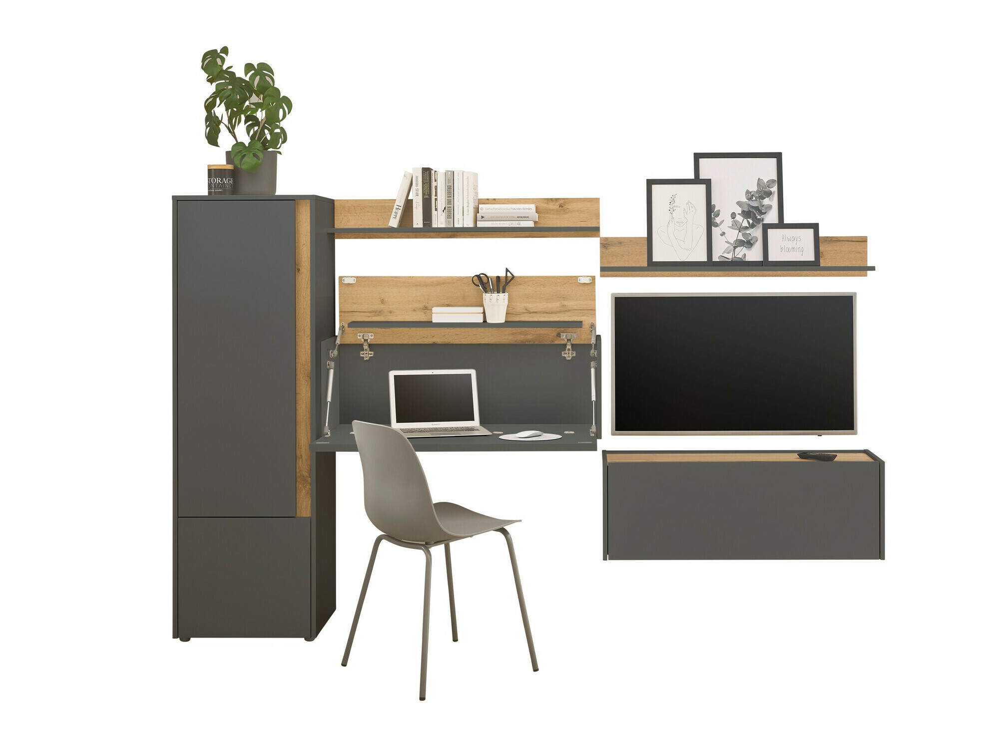 Conjunto de salón Elbsori 138 (Antracita + Roble wotan)