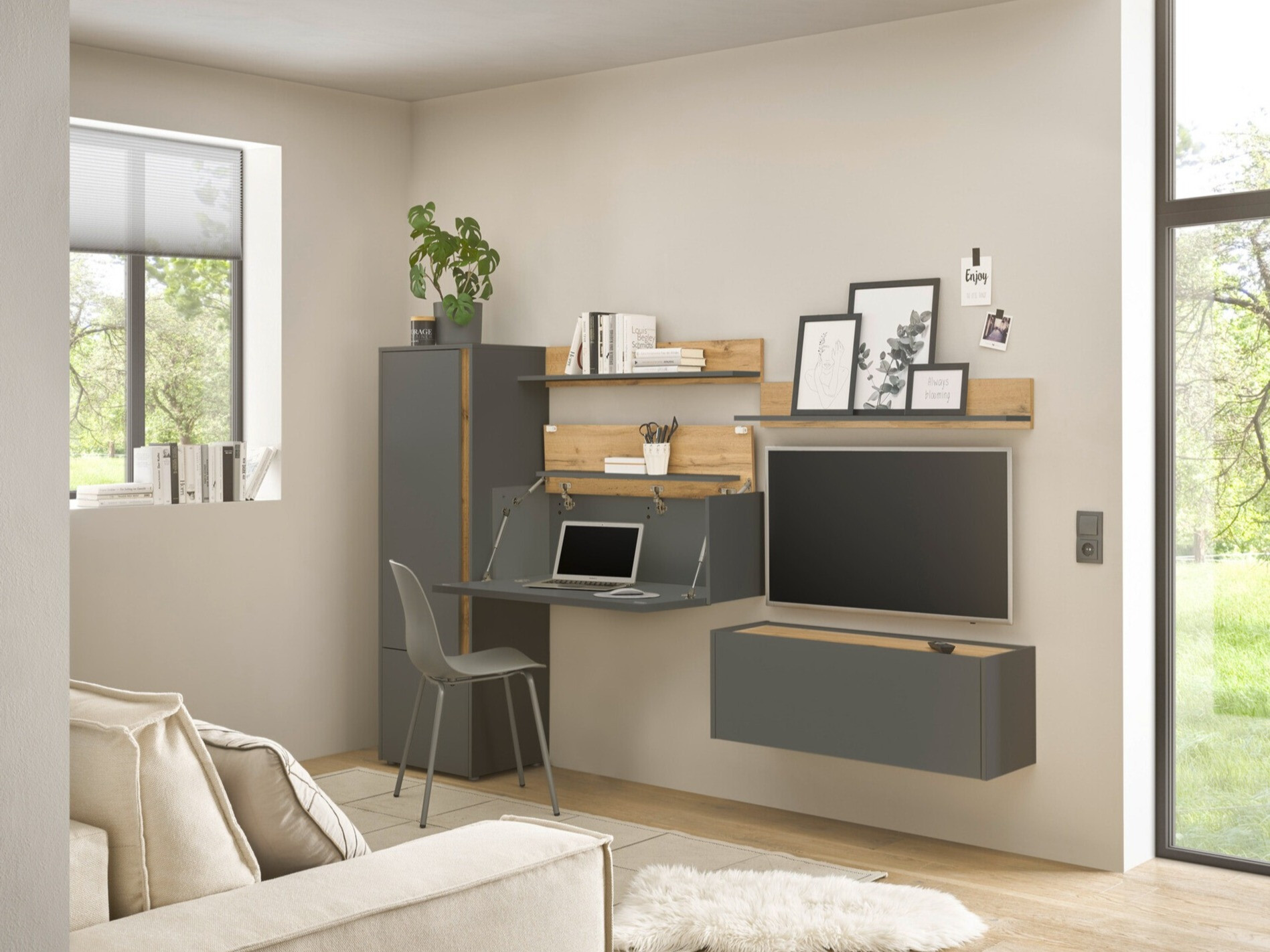 Conjunto de salón Elbsori 138 (Antracita + Roble wotan)