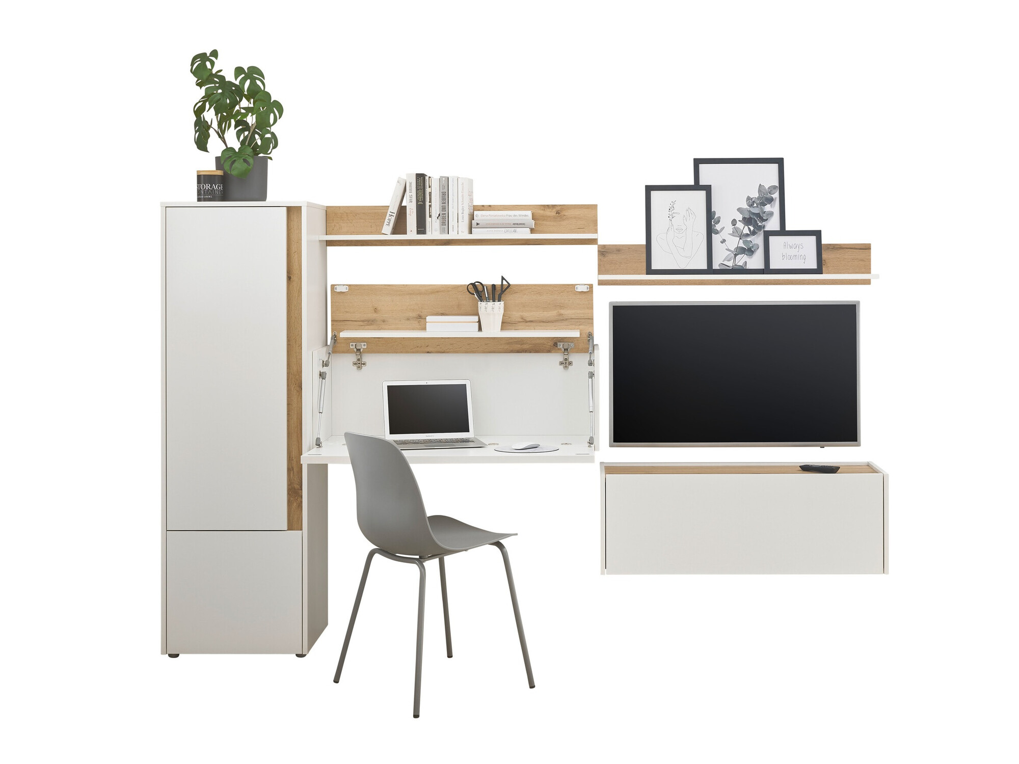 Conjunto de salón Elbsori 138 (Blanco + Roble wotan)