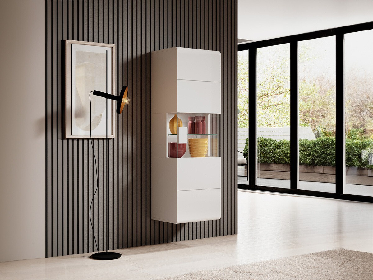 Estantería de pared Torsone 109 (Blanco + Blanco brillante)