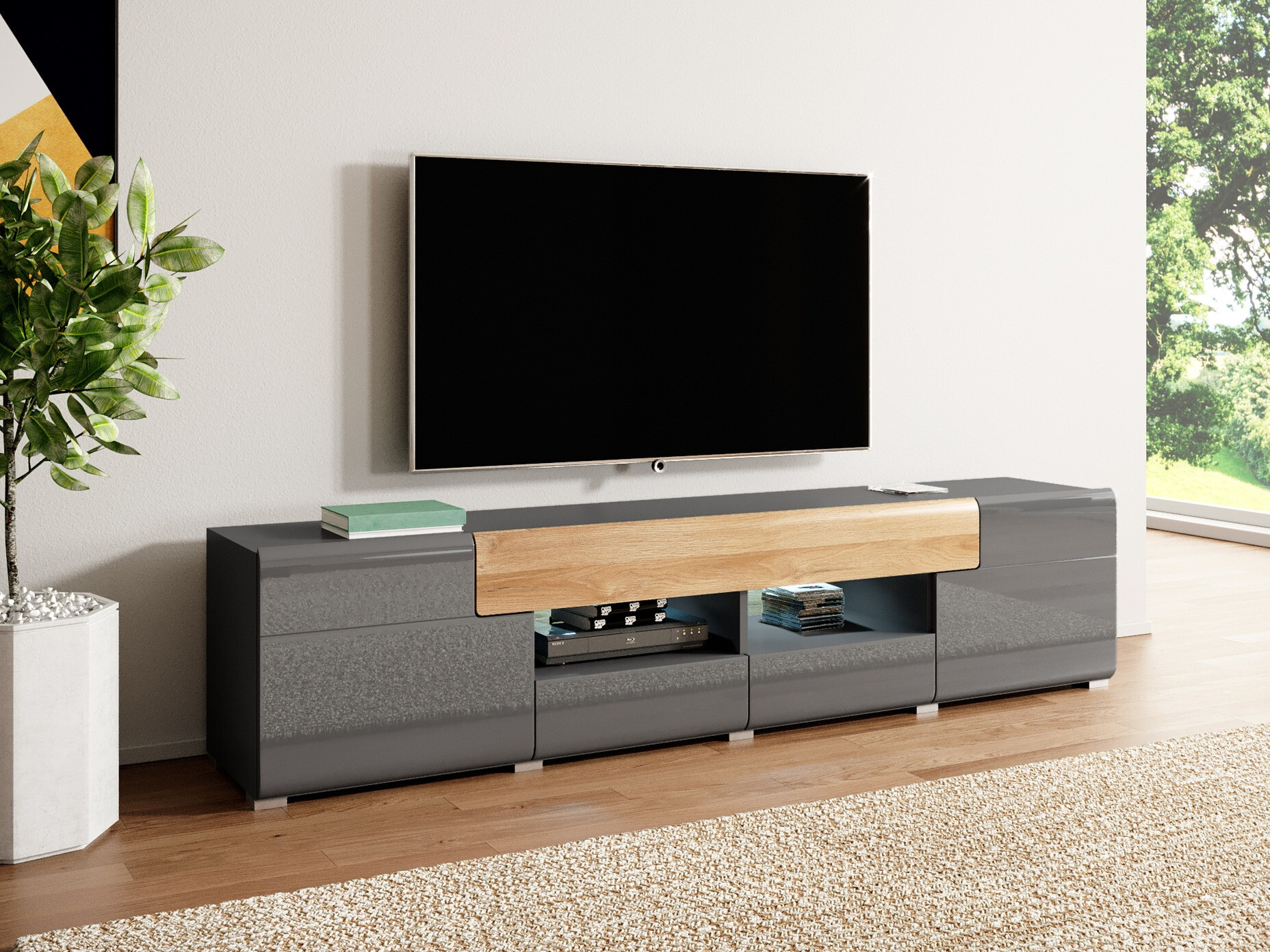 Mueble TV Torsone 113 (Antracita + Gloss antracita + Roble nieto)