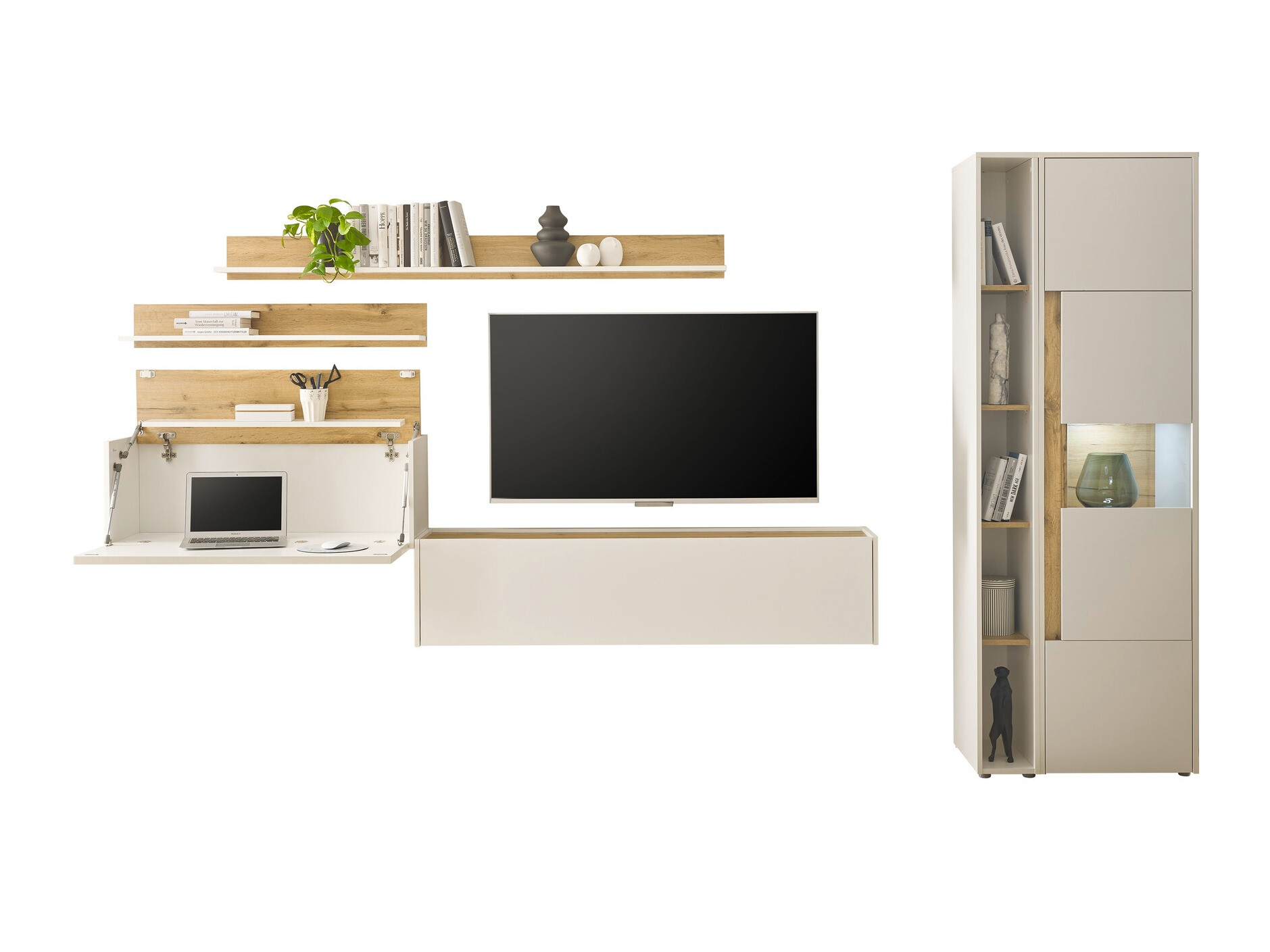 Conjunto de salón Elbsori 140 (Blanco + Roble wotan)